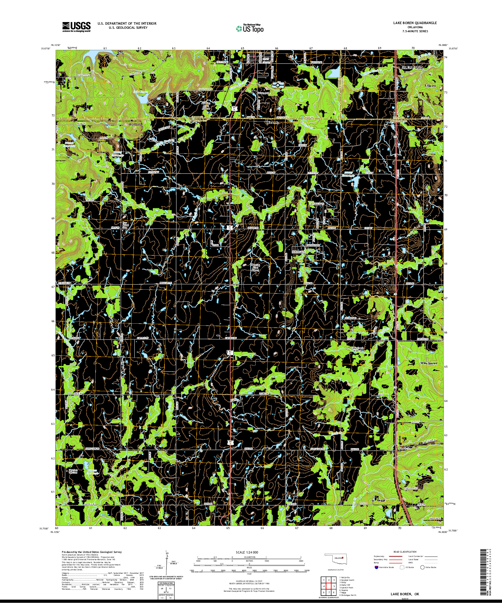 US TOPO 7.5-MINUTE MAP FOR LAKE BOREN, OK