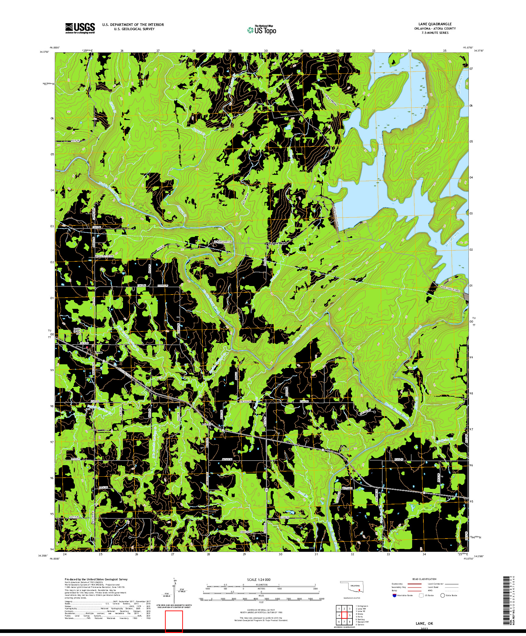 US TOPO 7.5-MINUTE MAP FOR LANE, OK