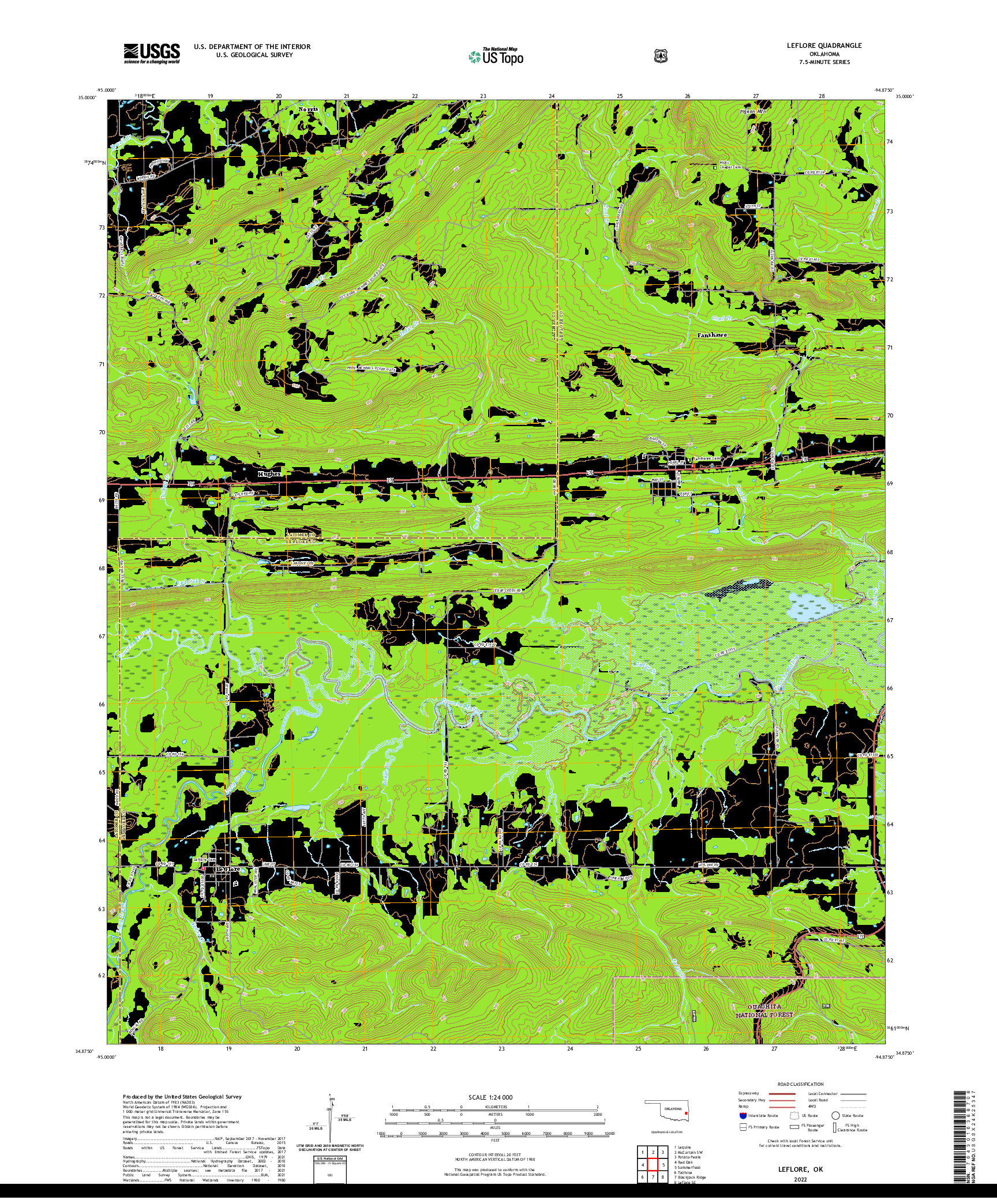 US TOPO 7.5-MINUTE MAP FOR LEFLORE, OK