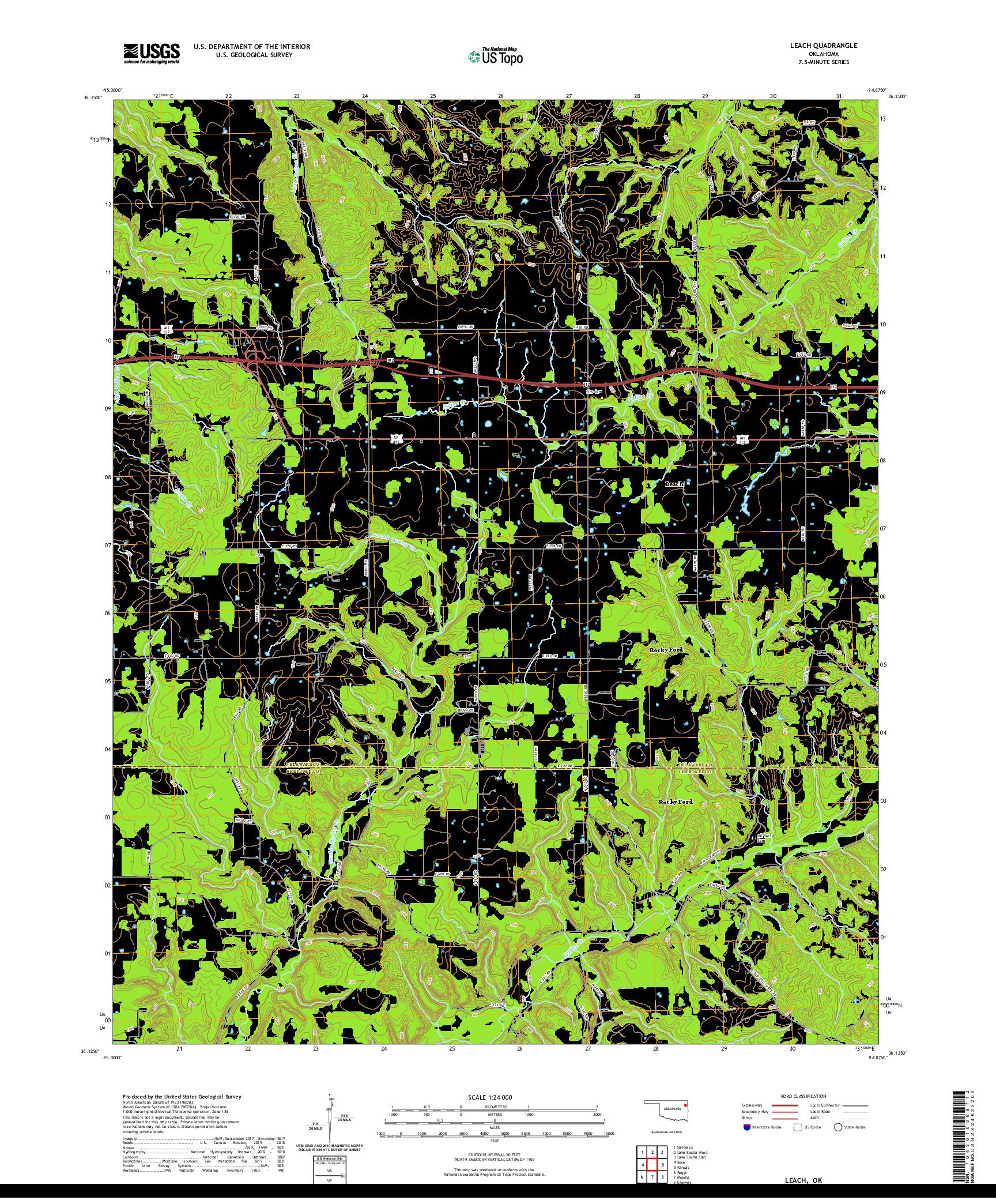 US TOPO 7.5-MINUTE MAP FOR LEACH, OK