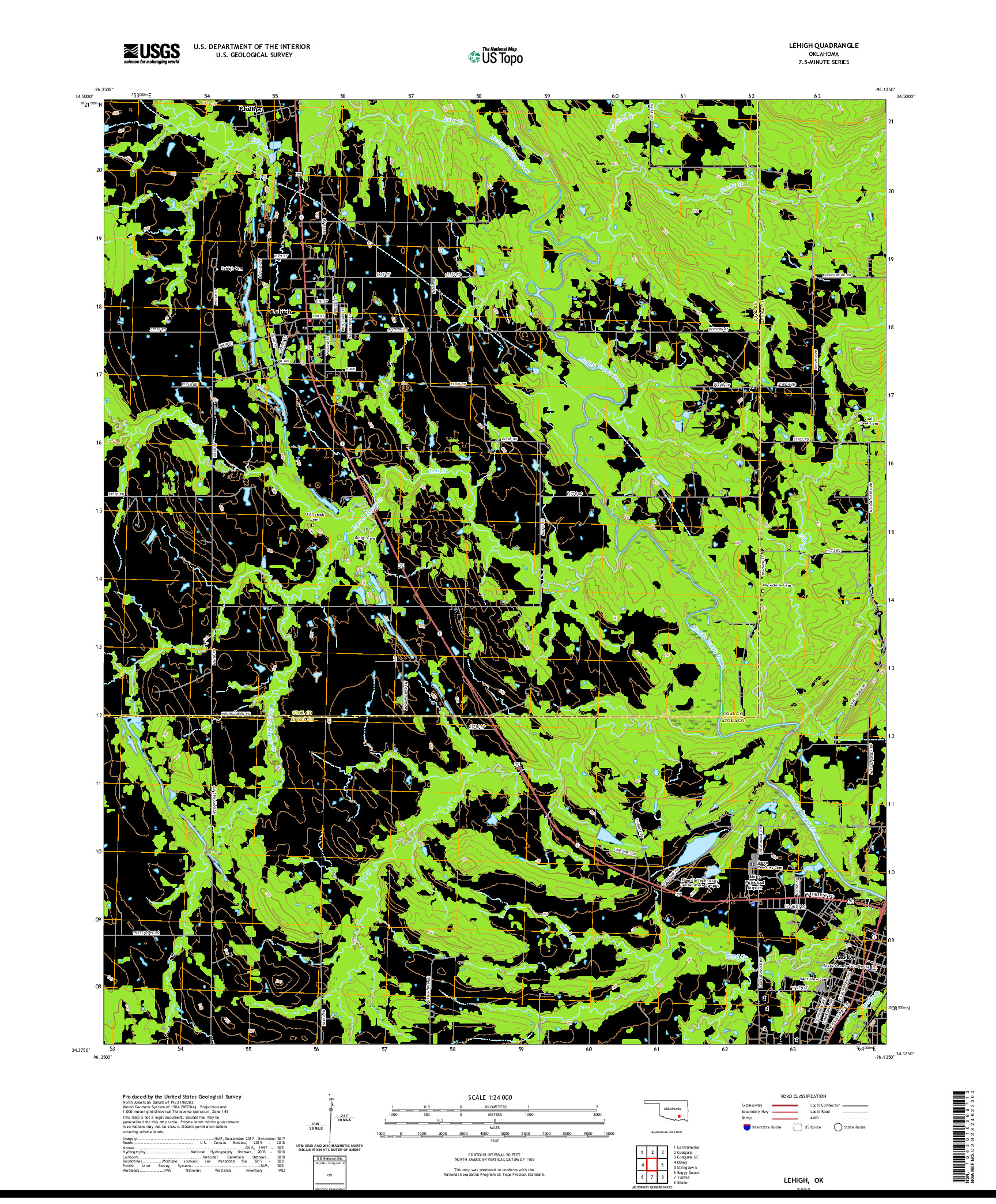 US TOPO 7.5-MINUTE MAP FOR LEHIGH, OK