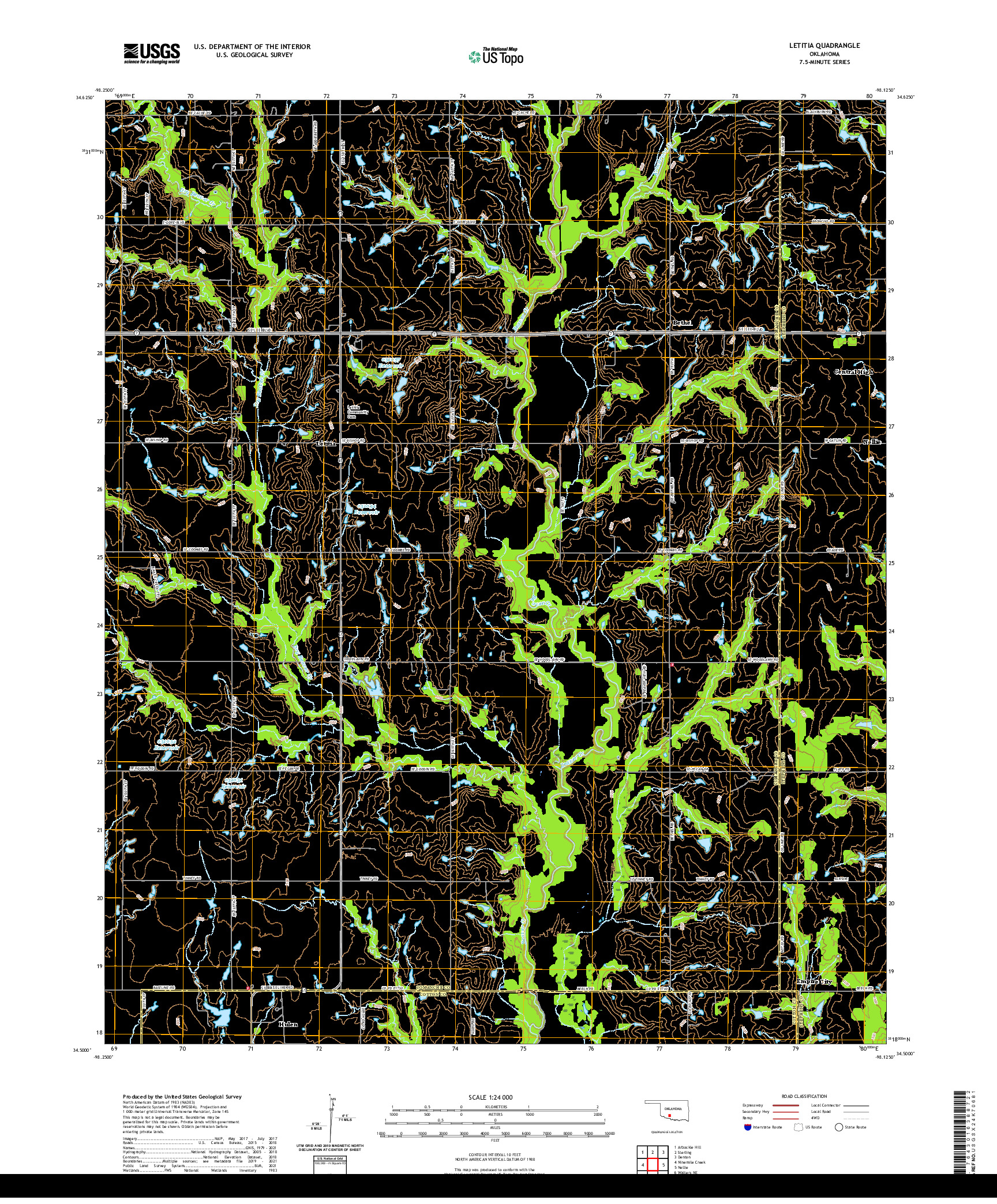 US TOPO 7.5-MINUTE MAP FOR LETITIA, OK