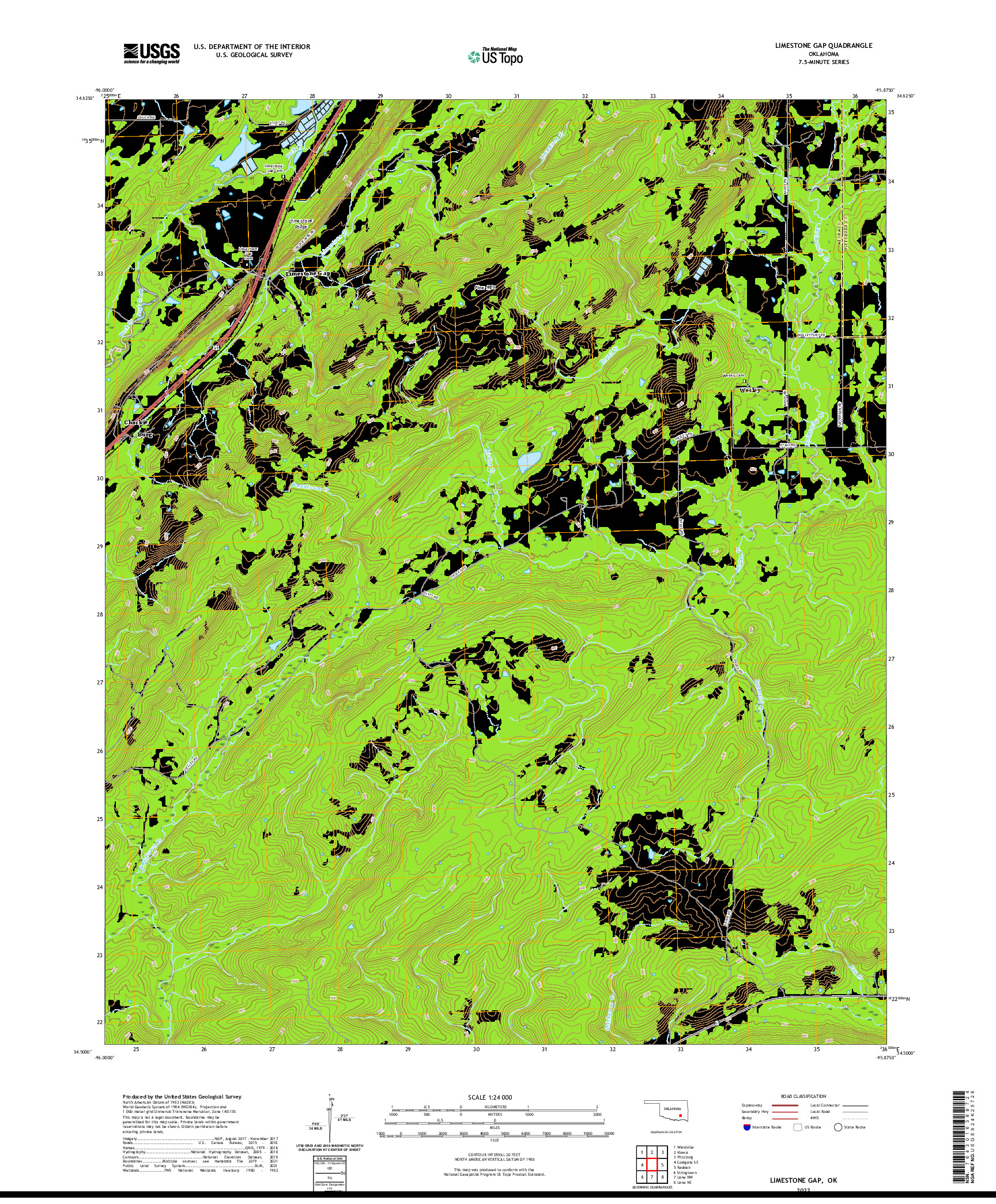 US TOPO 7.5-MINUTE MAP FOR LIMESTONE GAP, OK