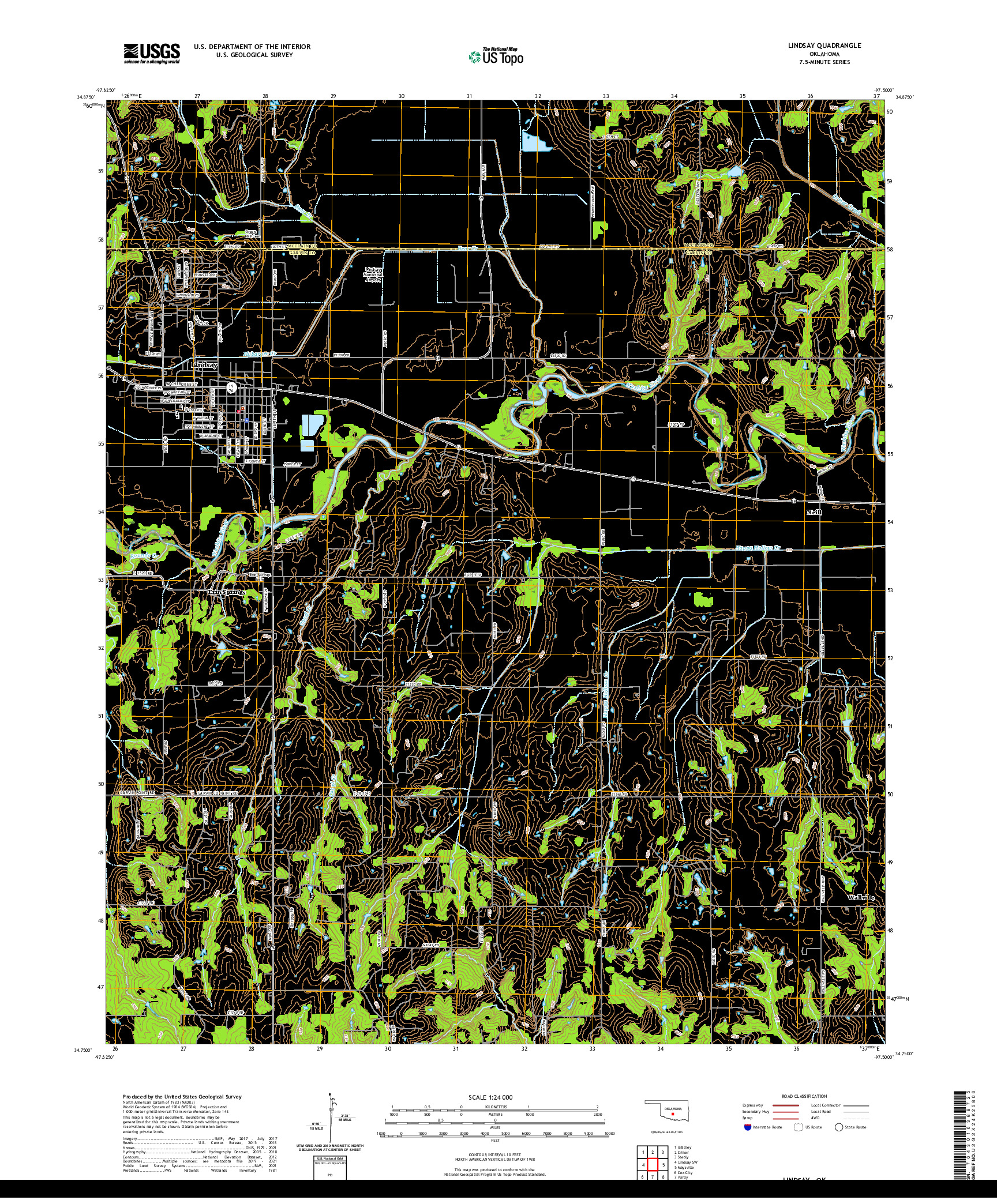 US TOPO 7.5-MINUTE MAP FOR LINDSAY, OK