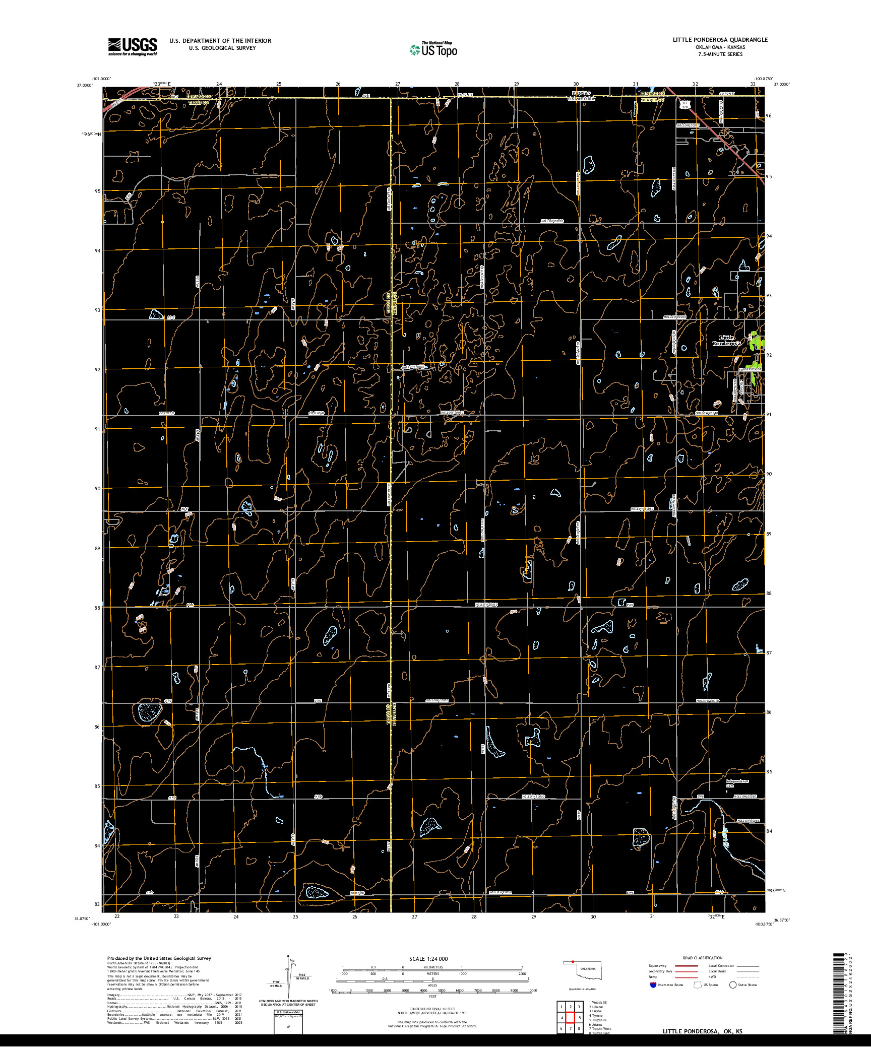 US TOPO 7.5-MINUTE MAP FOR LITTLE PONDEROSA, OK,KS