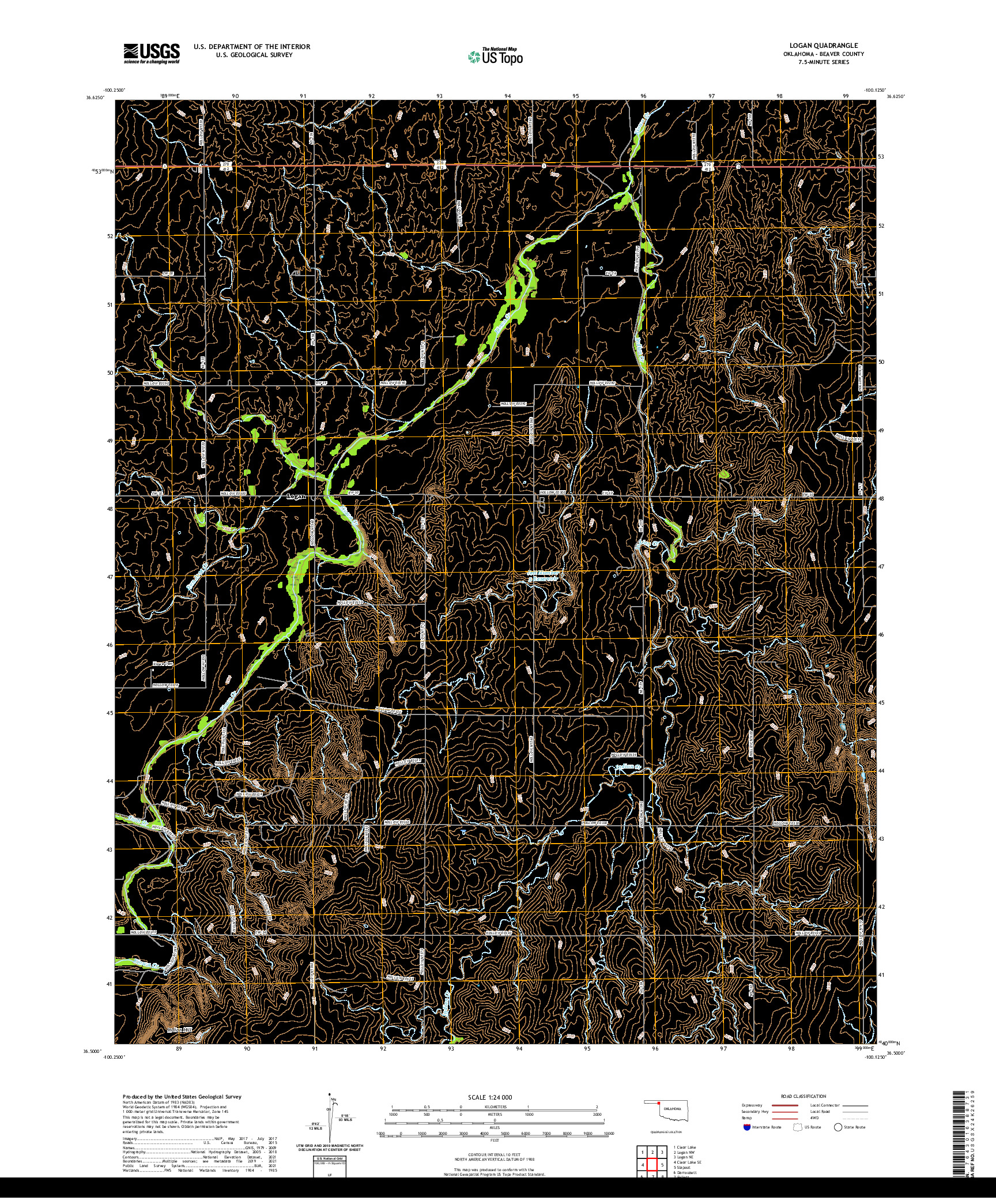 US TOPO 7.5-MINUTE MAP FOR LOGAN, OK