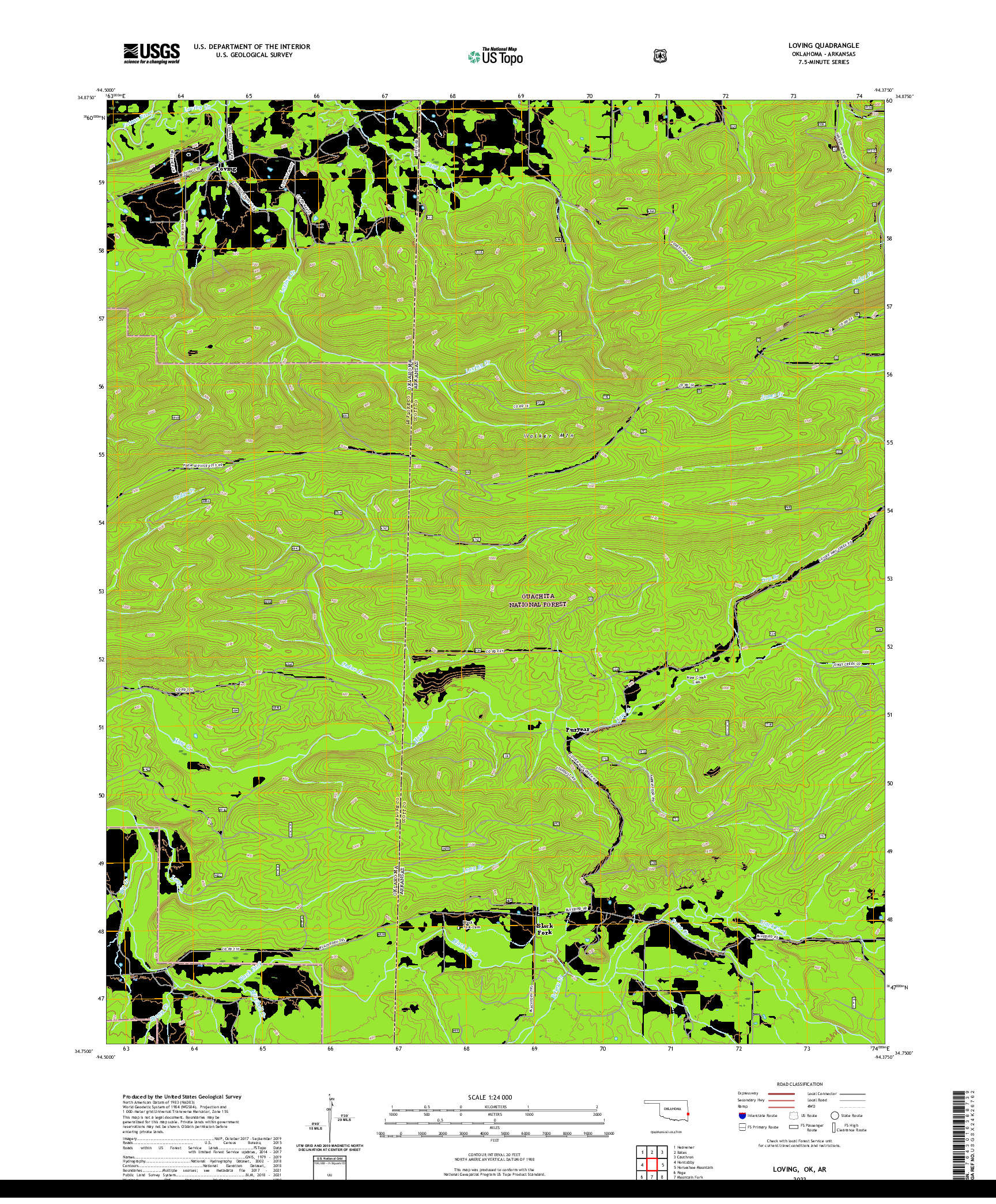 US TOPO 7.5-MINUTE MAP FOR LOVING, OK,AR