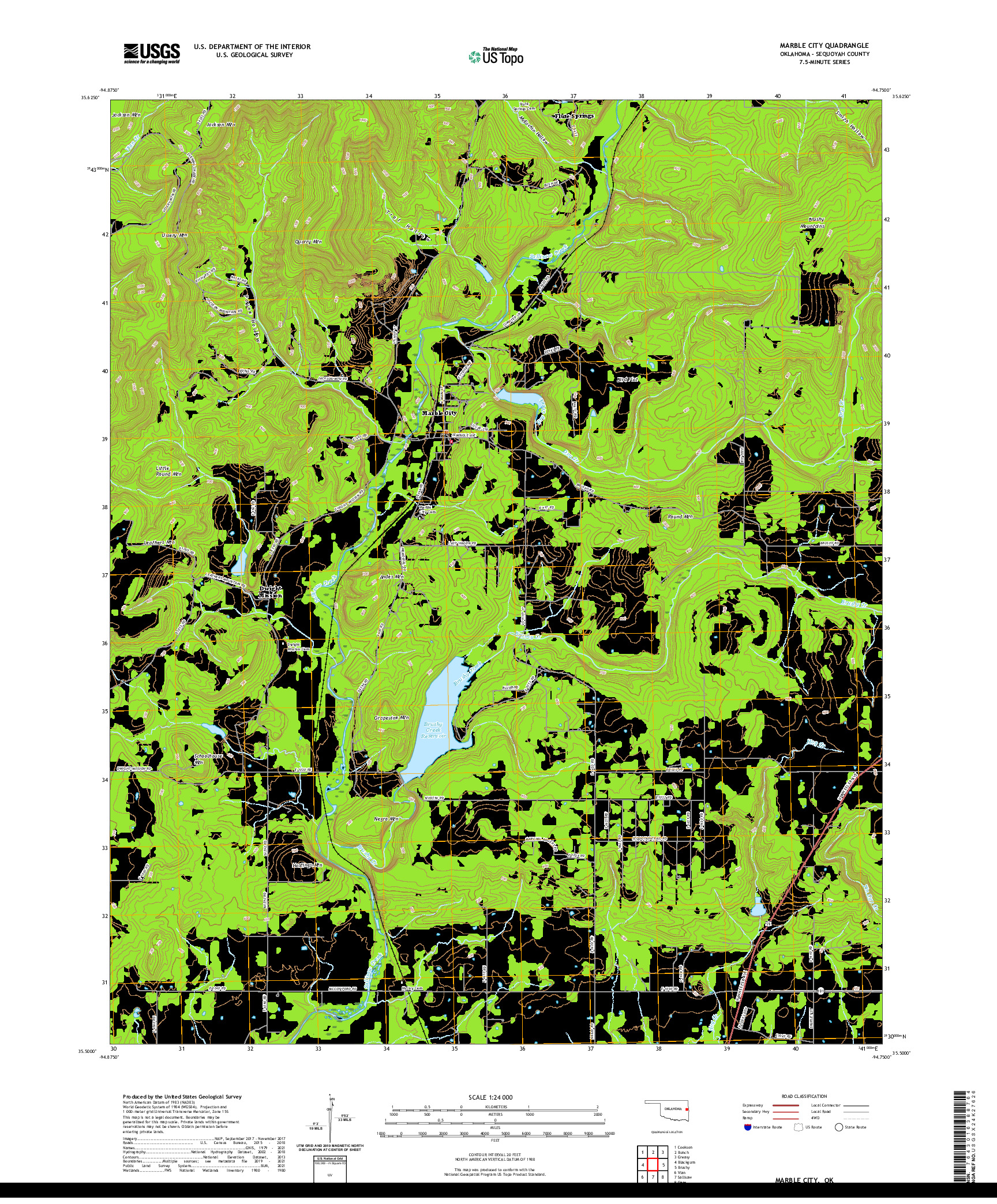 US TOPO 7.5-MINUTE MAP FOR MARBLE CITY, OK