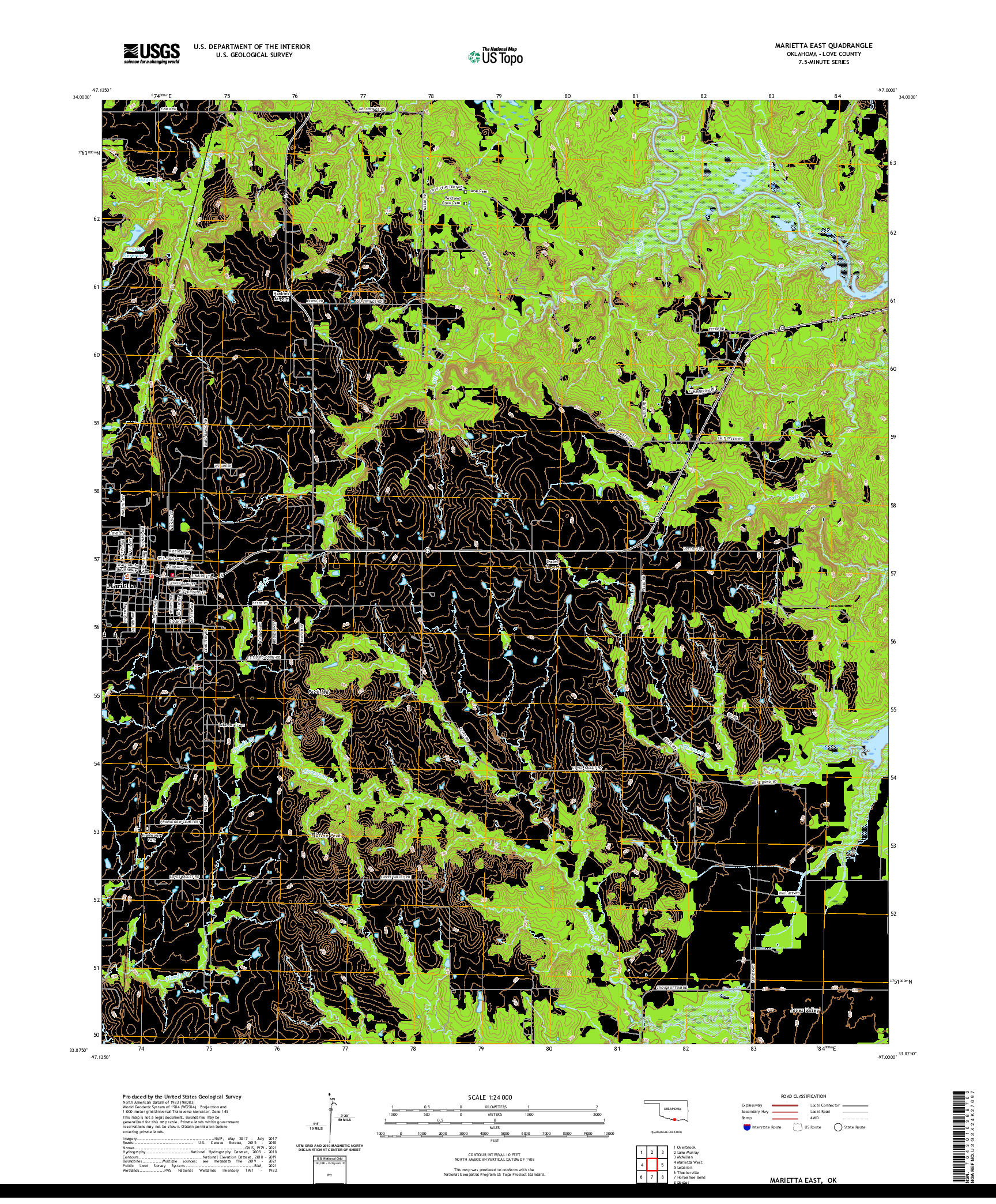 US TOPO 7.5-MINUTE MAP FOR MARIETTA EAST, OK