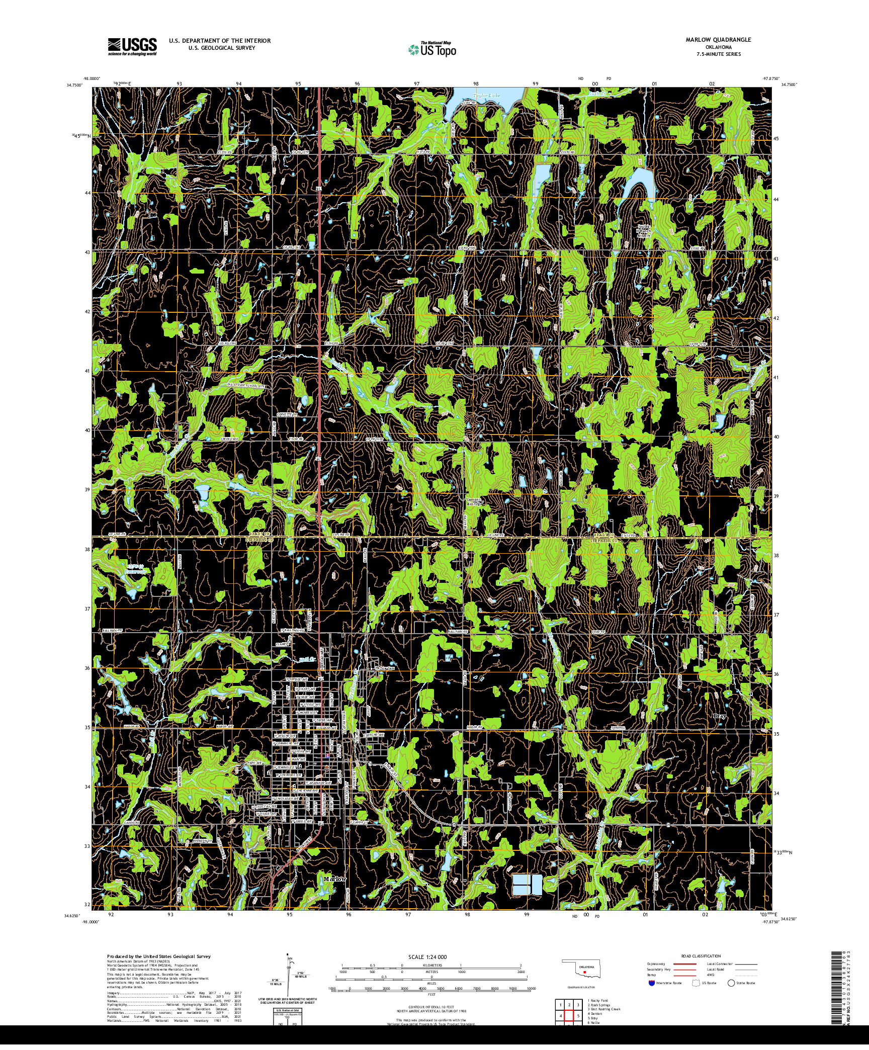 US TOPO 7.5-MINUTE MAP FOR MARLOW, OK