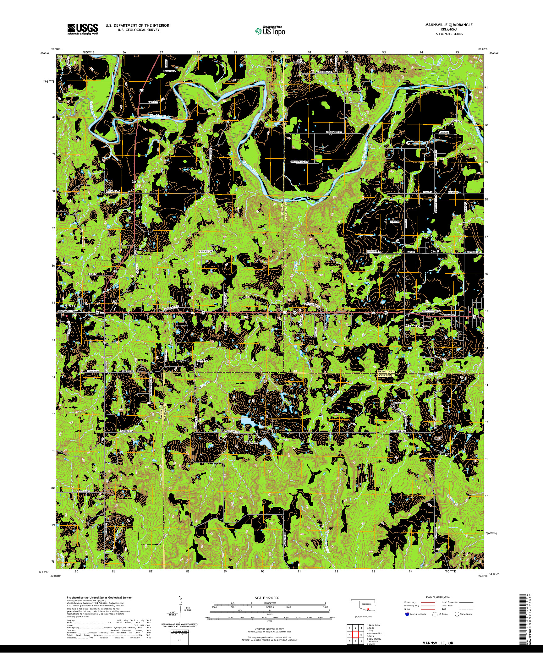 US TOPO 7.5-MINUTE MAP FOR MANNSVILLE, OK