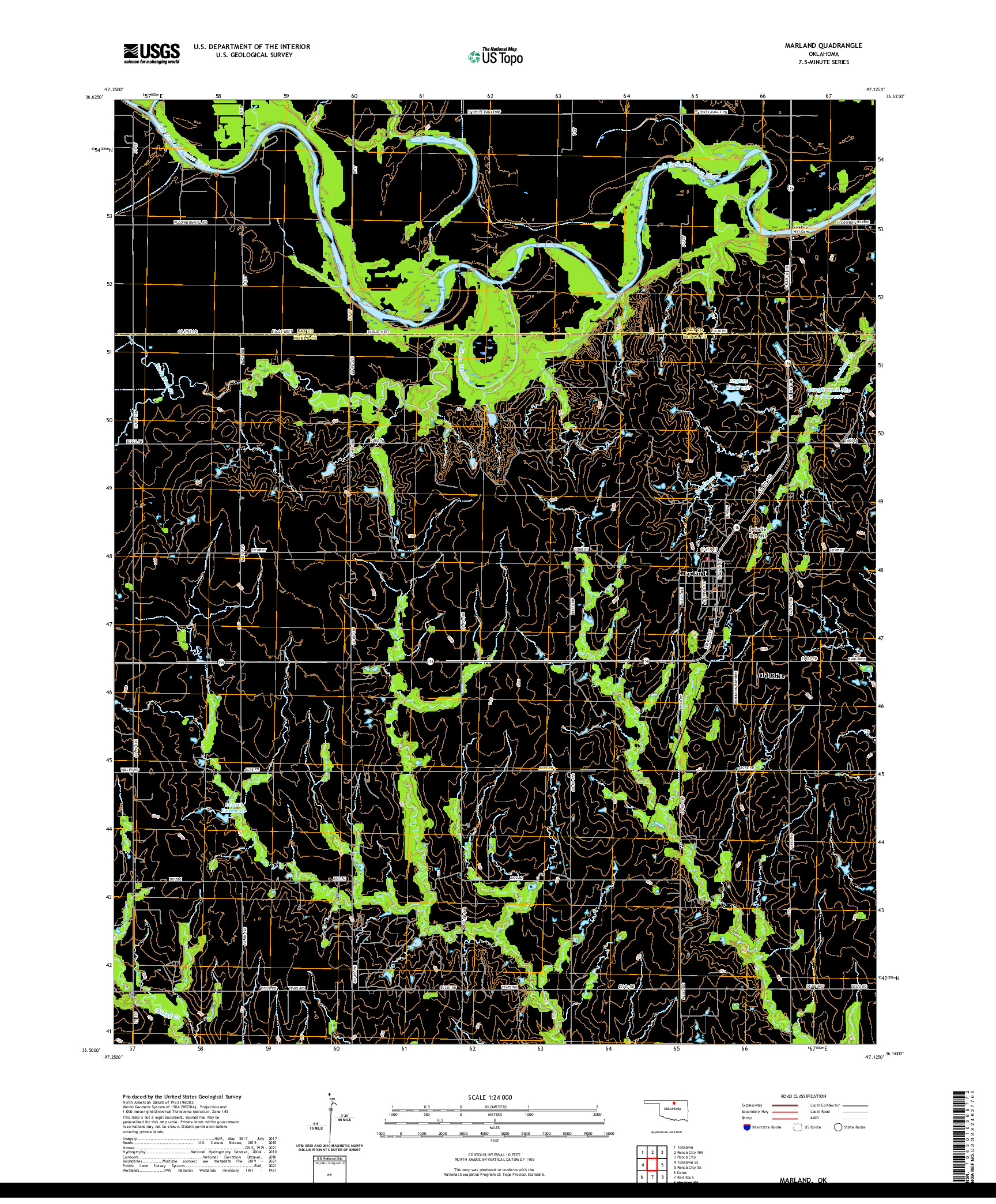 US TOPO 7.5-MINUTE MAP FOR MARLAND, OK