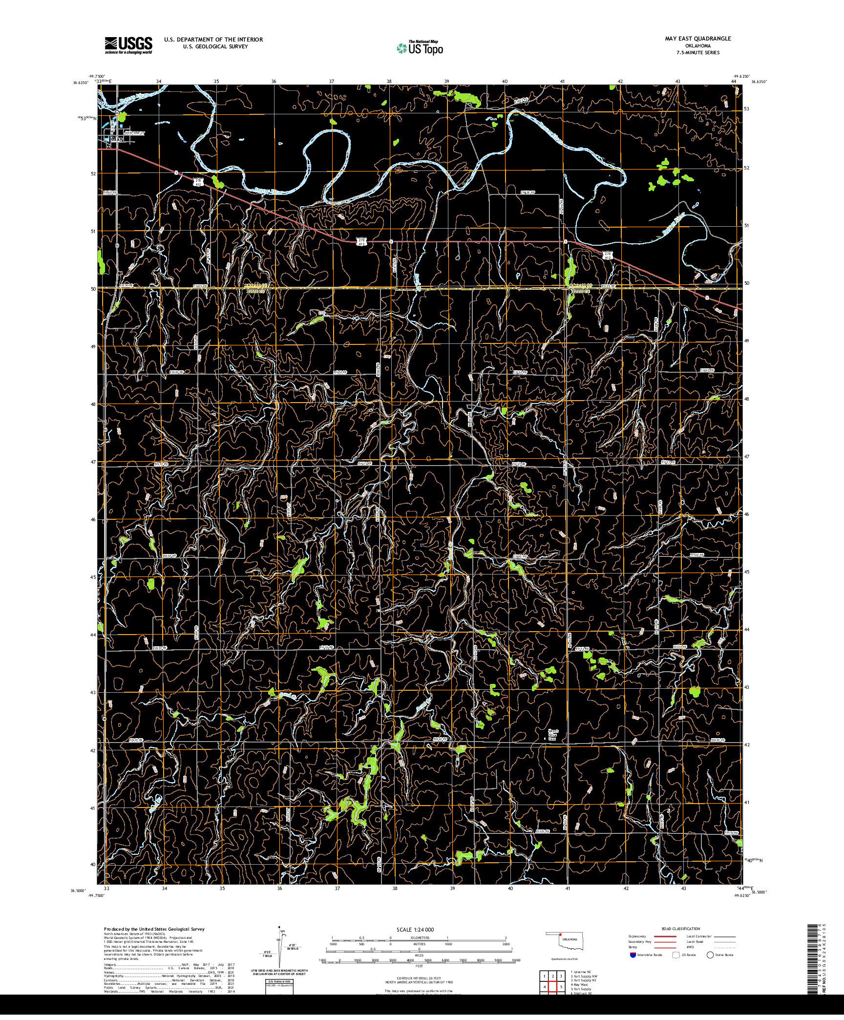 US TOPO 7.5-MINUTE MAP FOR MAY EAST, OK