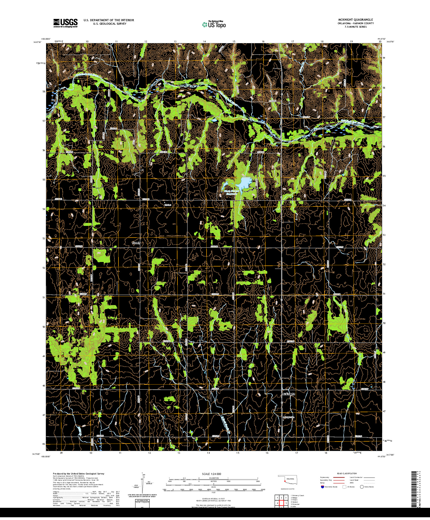 US TOPO 7.5-MINUTE MAP FOR MCKNIGHT, OK