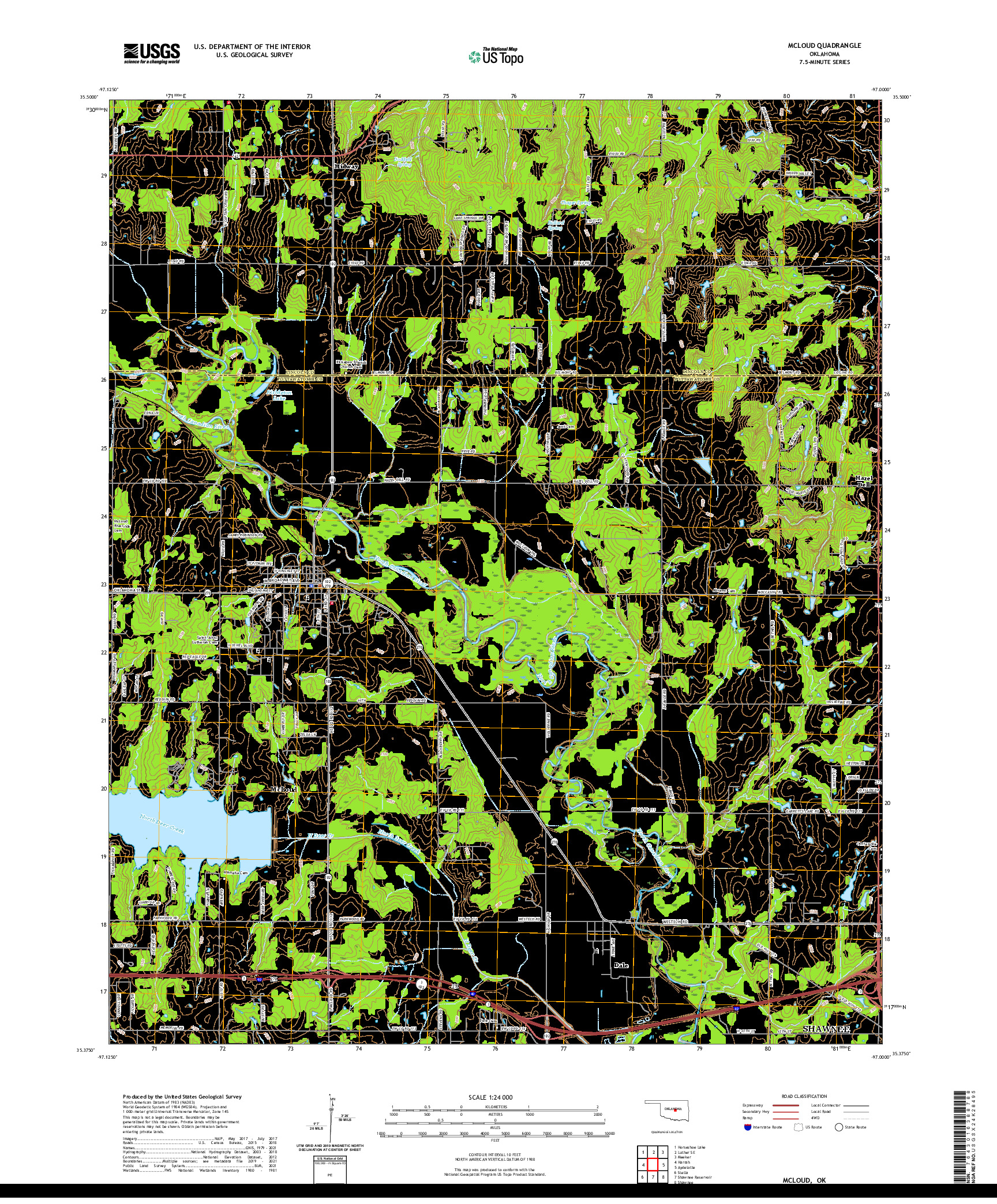 US TOPO 7.5-MINUTE MAP FOR MCLOUD, OK