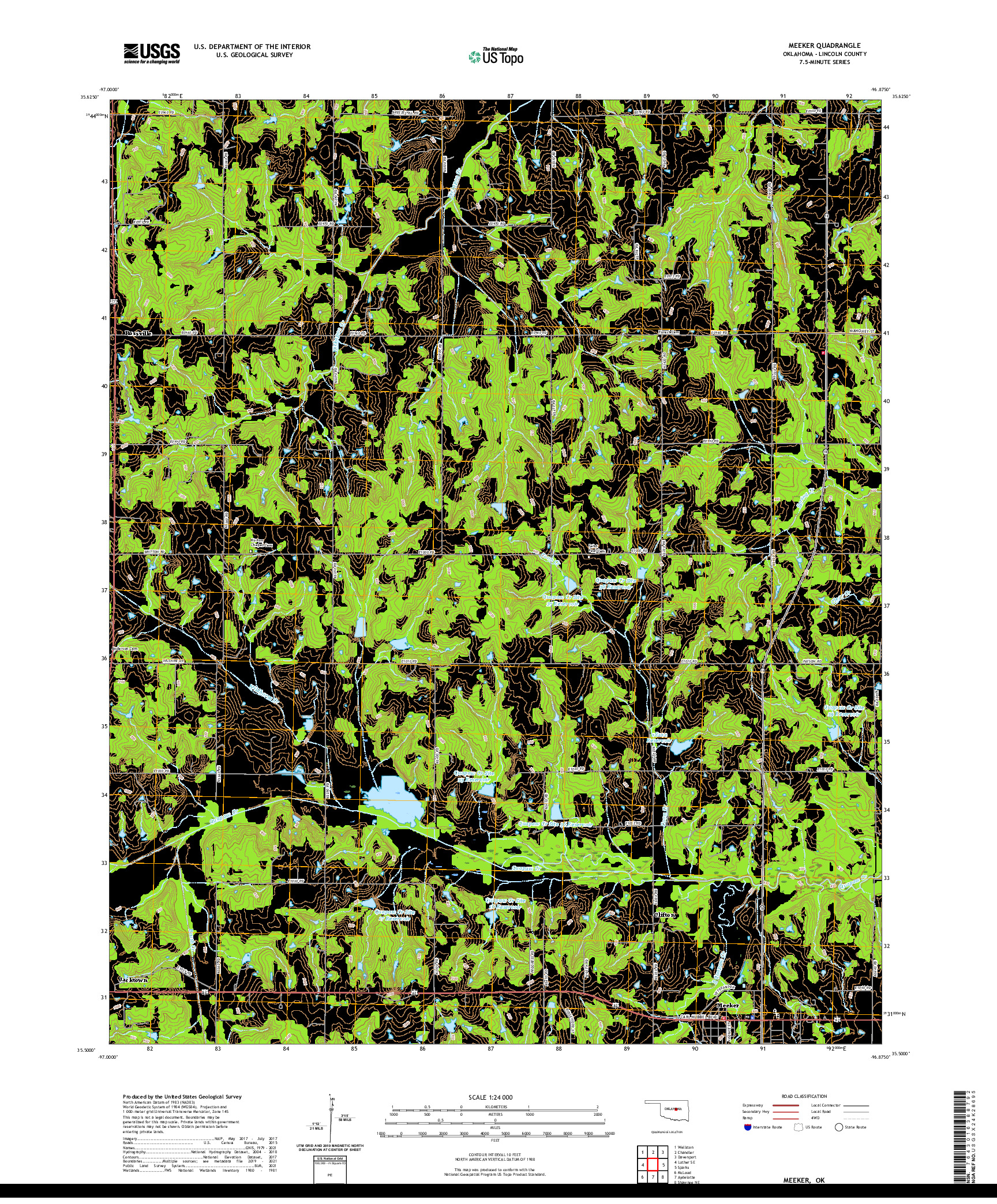 US TOPO 7.5-MINUTE MAP FOR MEEKER, OK