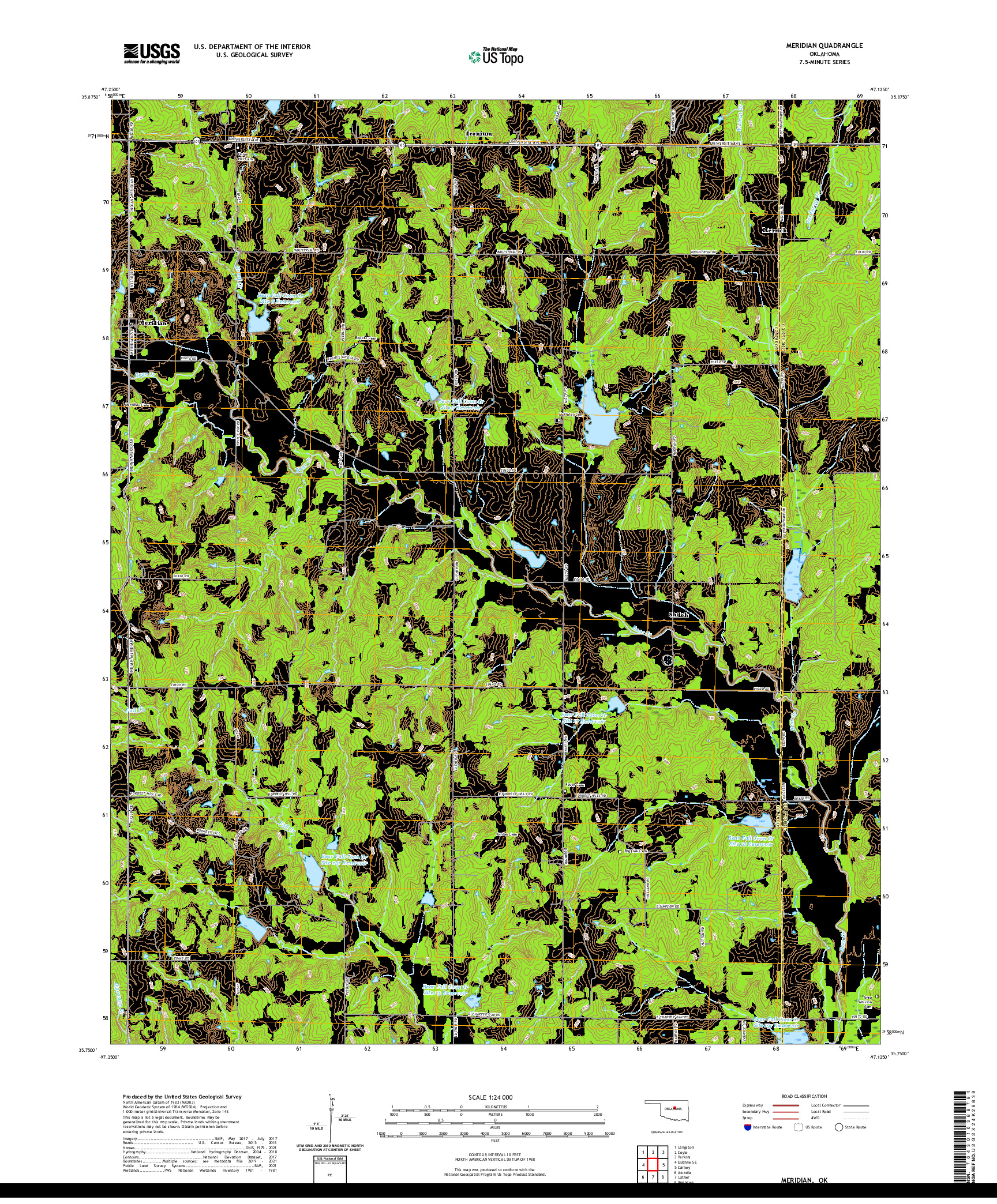 US TOPO 7.5-MINUTE MAP FOR MERIDIAN, OK