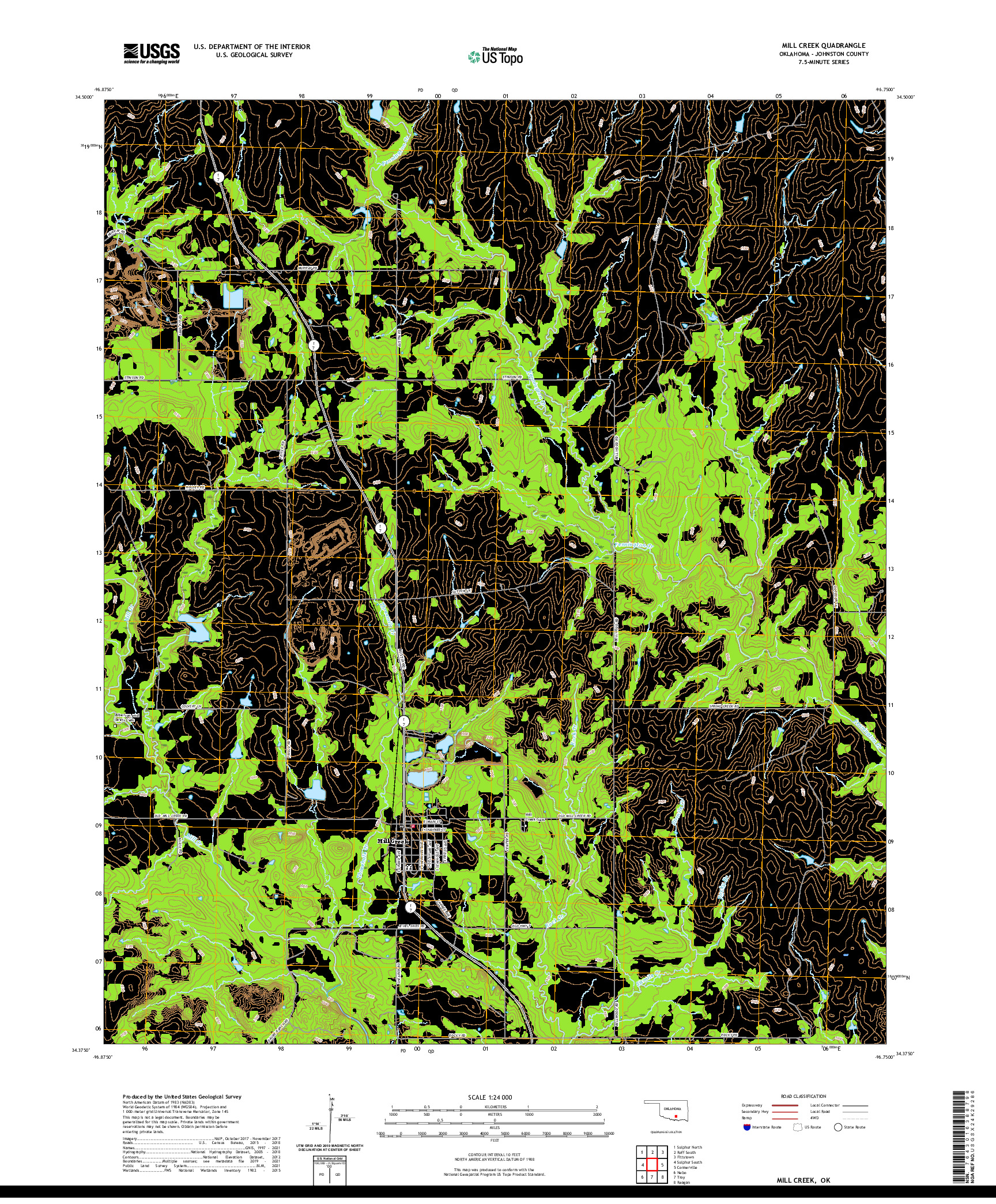 US TOPO 7.5-MINUTE MAP FOR MILL CREEK, OK