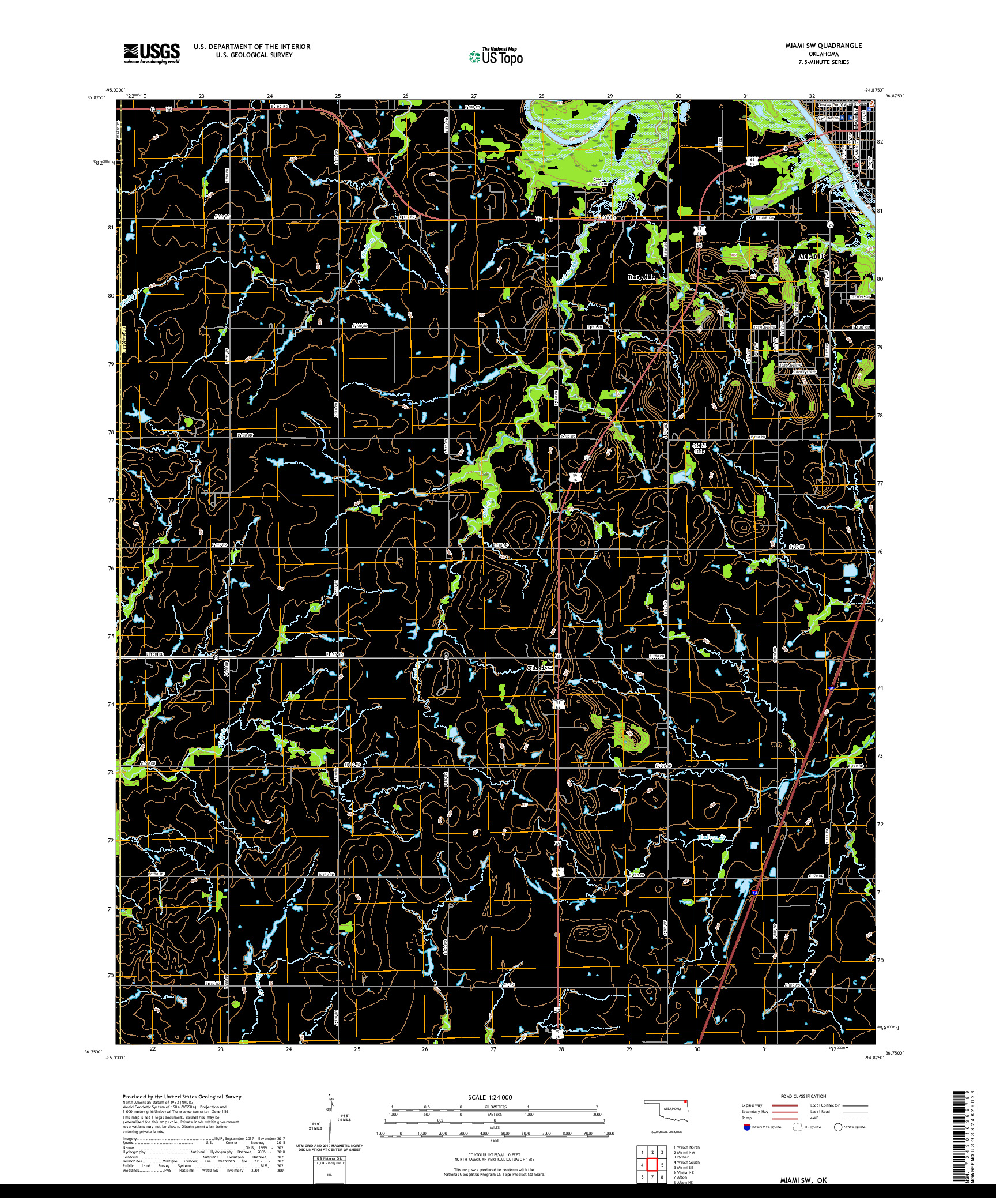 US TOPO 7.5-MINUTE MAP FOR MIAMI SW, OK