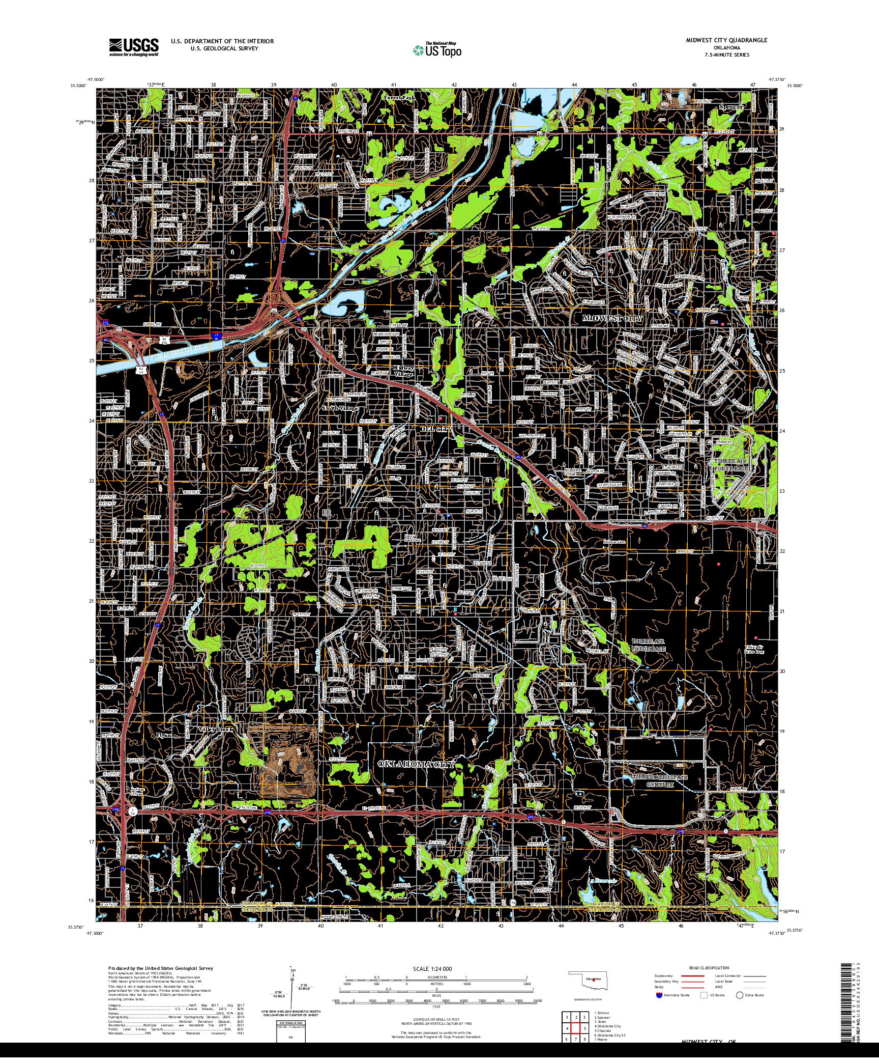 US TOPO 7.5-MINUTE MAP FOR MIDWEST CITY, OK