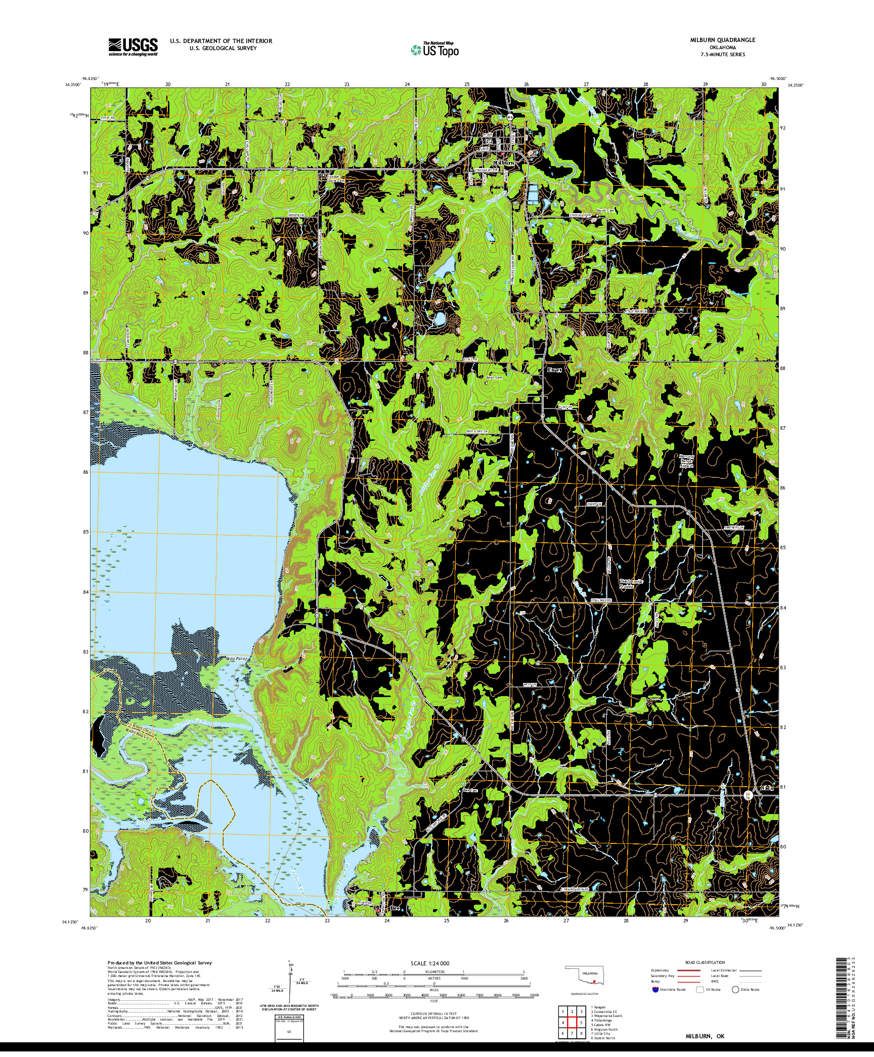 US TOPO 7.5-MINUTE MAP FOR MILBURN, OK