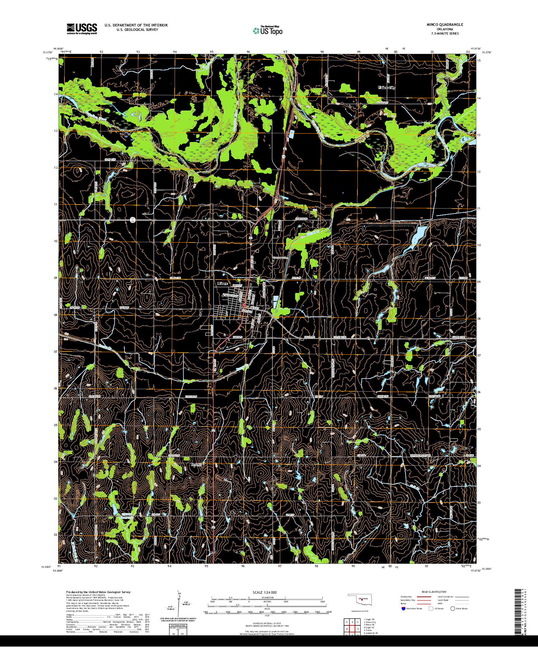 US TOPO 7.5-MINUTE MAP FOR MINCO, OK