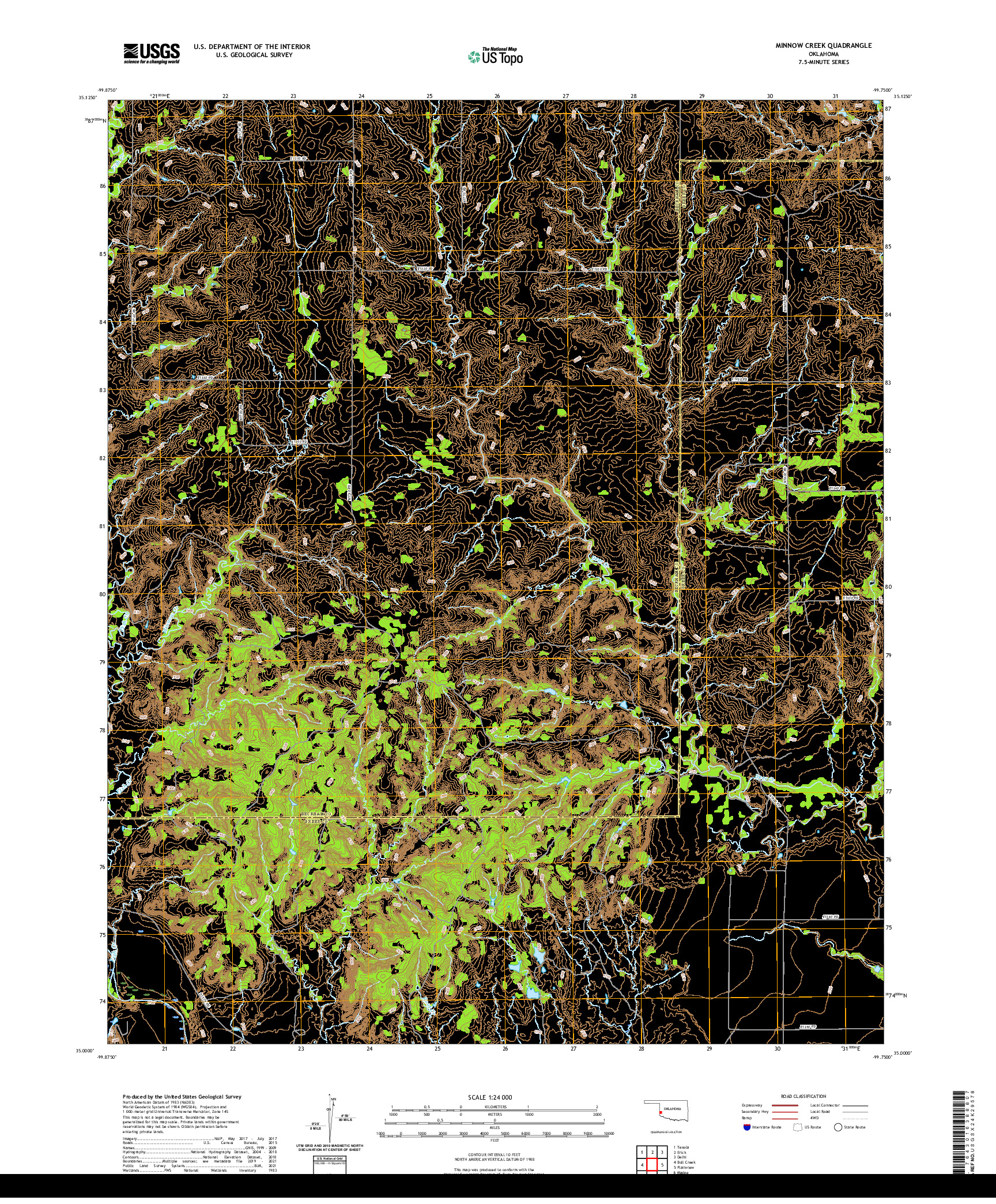 US TOPO 7.5-MINUTE MAP FOR MINNOW CREEK, OK