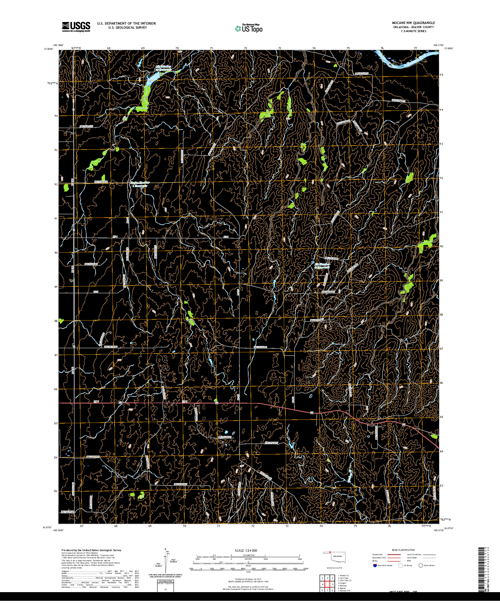 US TOPO 7.5-MINUTE MAP FOR MOCANE NW, OK