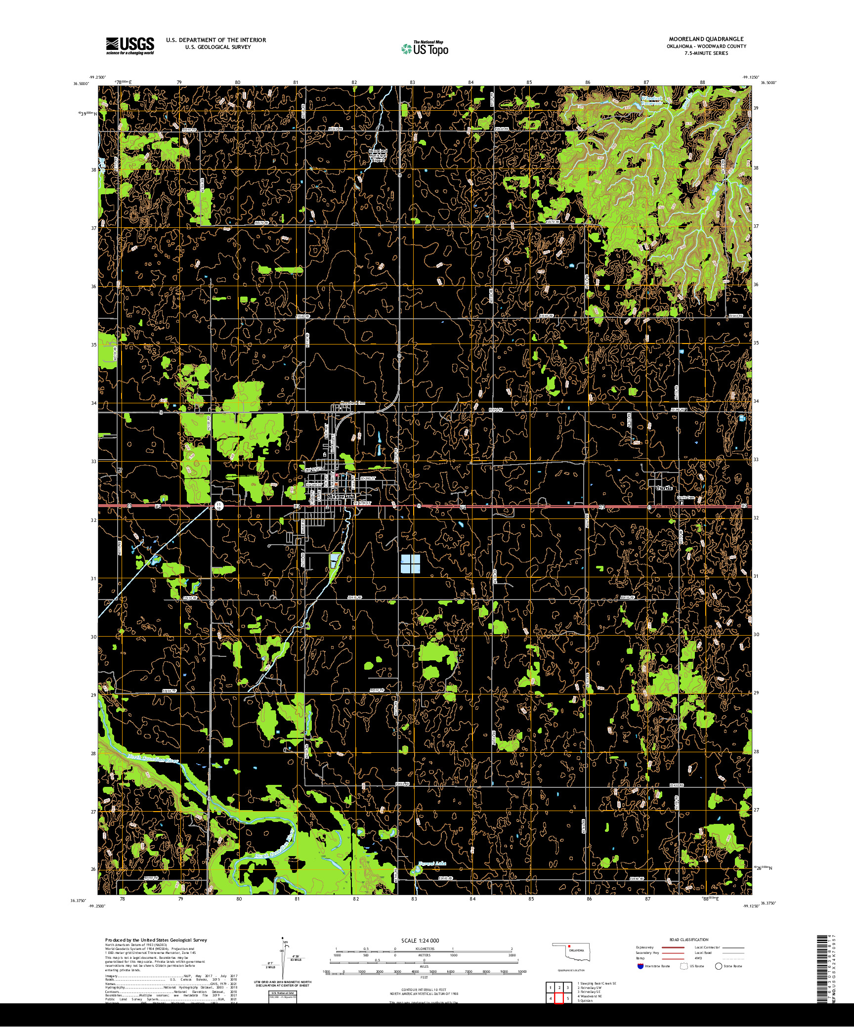 US TOPO 7.5-MINUTE MAP FOR MOORELAND, OK