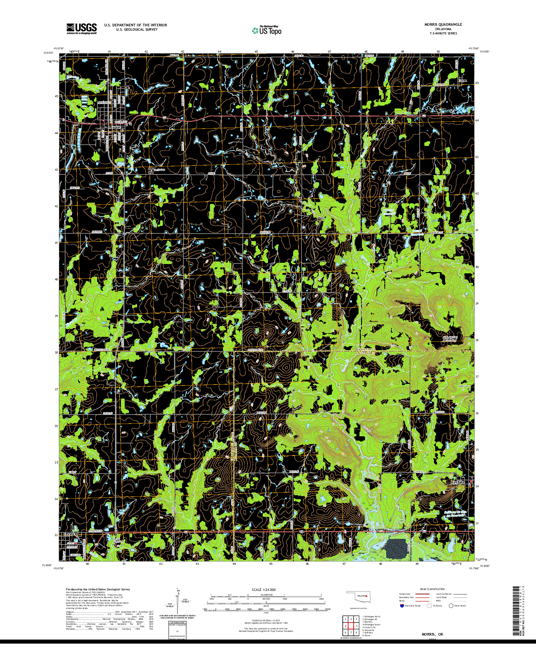 US TOPO 7.5-MINUTE MAP FOR MORRIS, OK