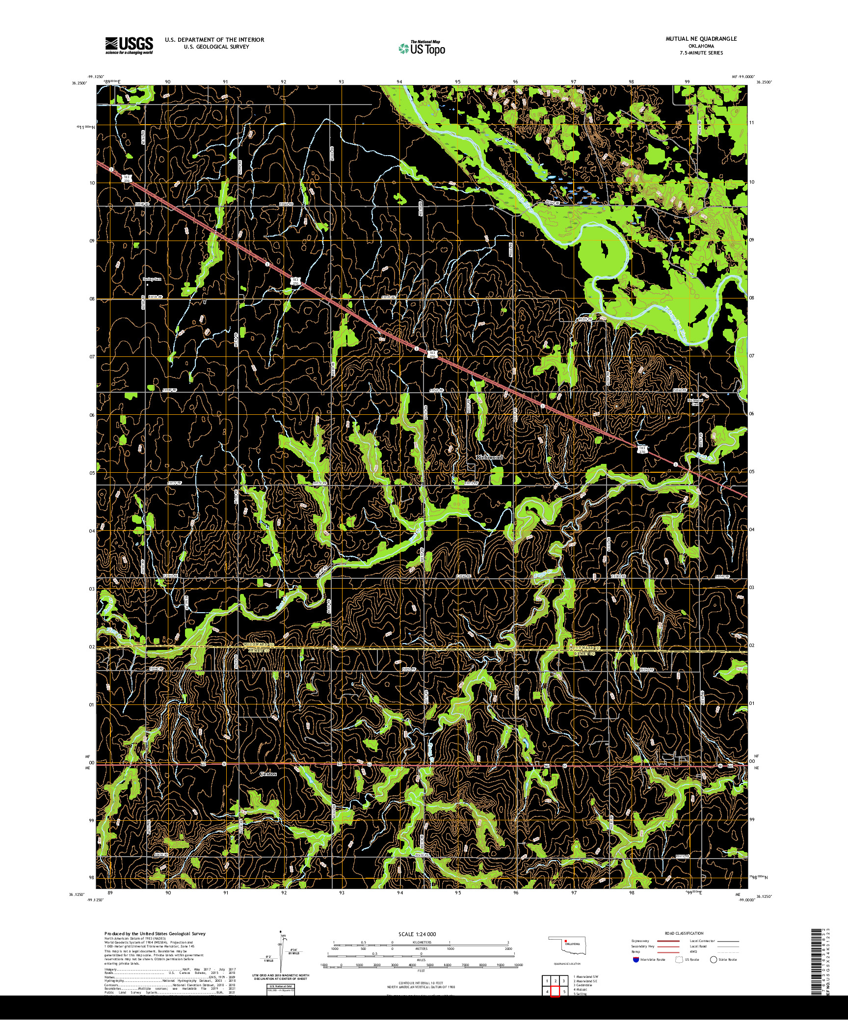 US TOPO 7.5-MINUTE MAP FOR MUTUAL NE, OK