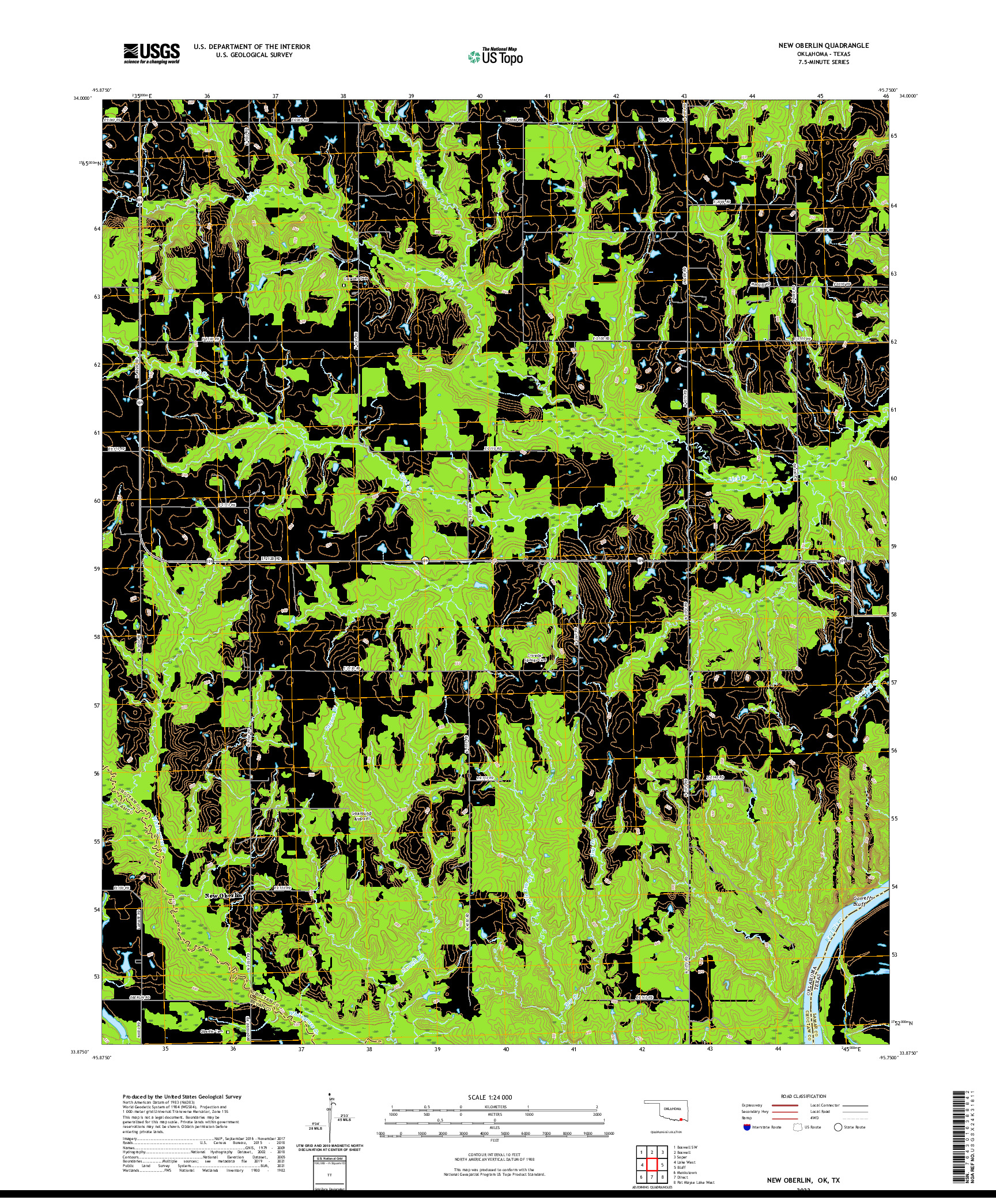 US TOPO 7.5-MINUTE MAP FOR NEW OBERLIN, OK,TX