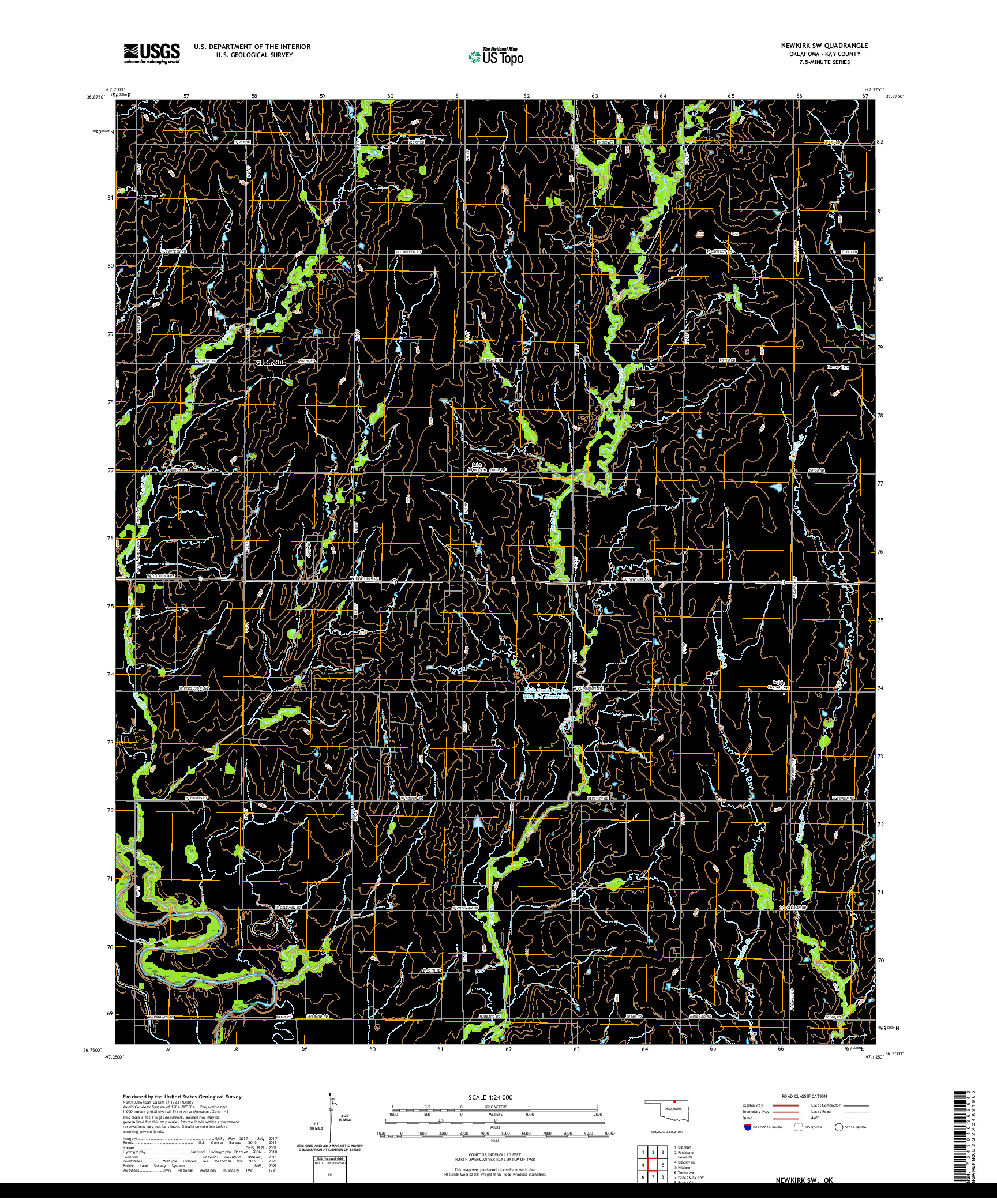 US TOPO 7.5-MINUTE MAP FOR NEWKIRK SW, OK