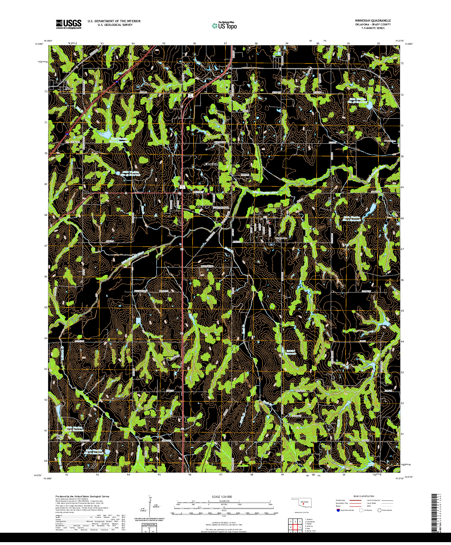 US TOPO 7.5-MINUTE MAP FOR NINNEKAH, OK