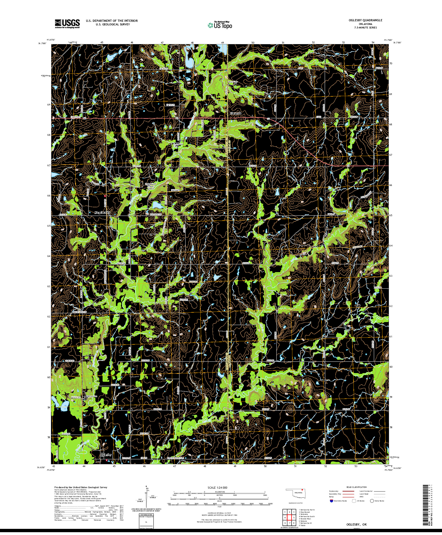 US TOPO 7.5-MINUTE MAP FOR OGLESBY, OK