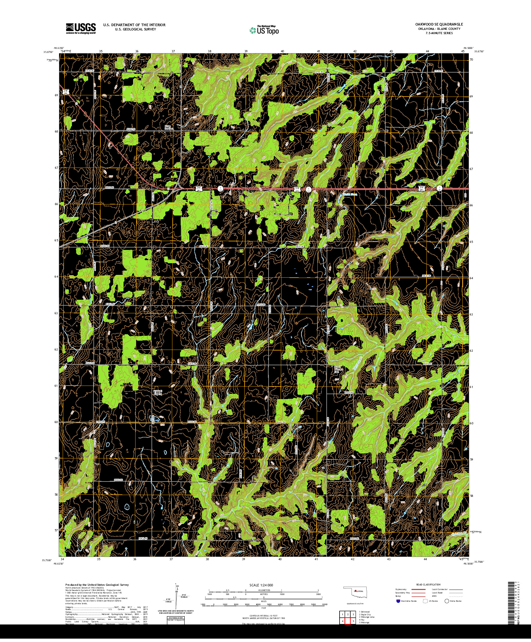 US TOPO 7.5-MINUTE MAP FOR OAKWOOD SE, OK