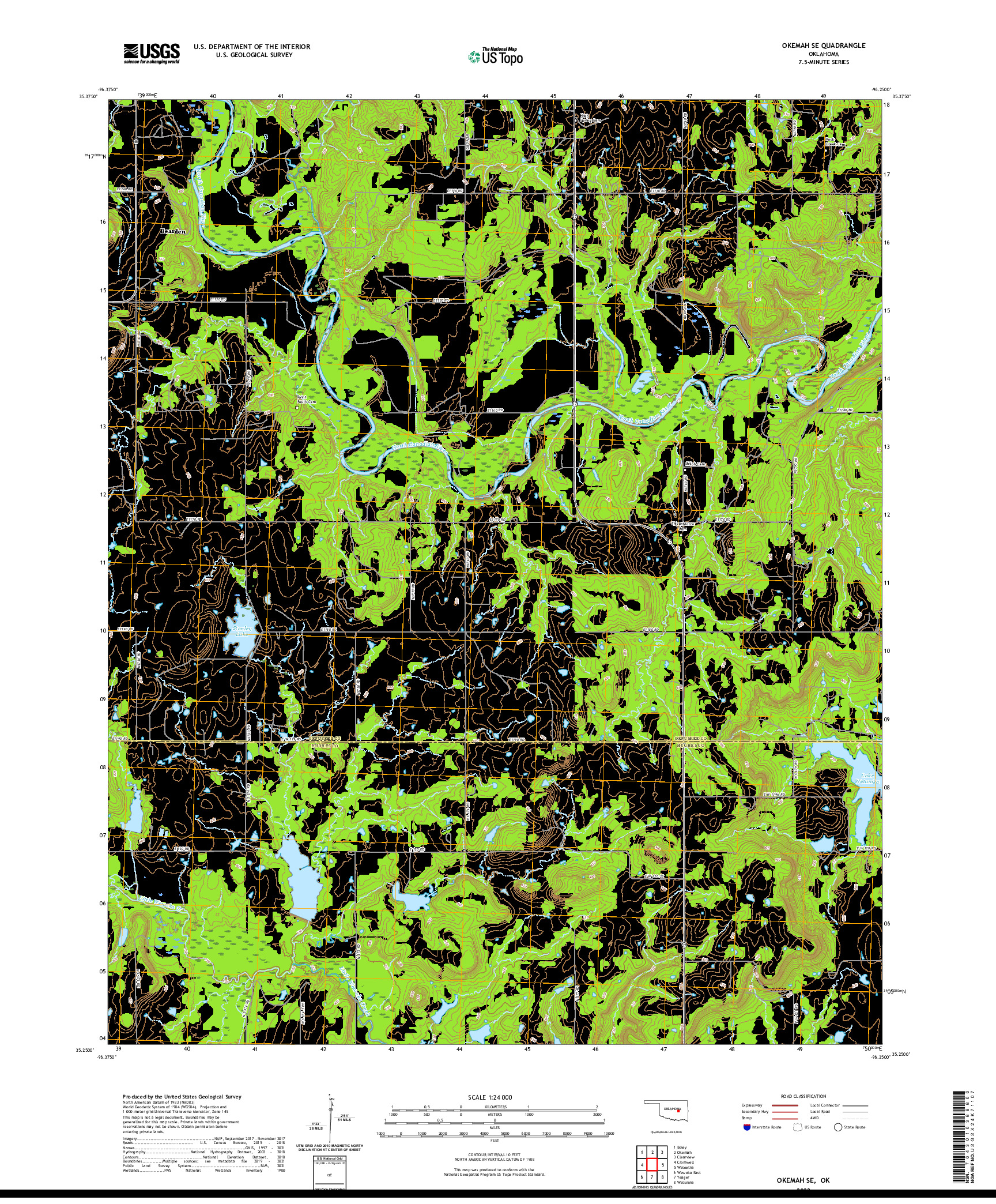 US TOPO 7.5-MINUTE MAP FOR OKEMAH SE, OK