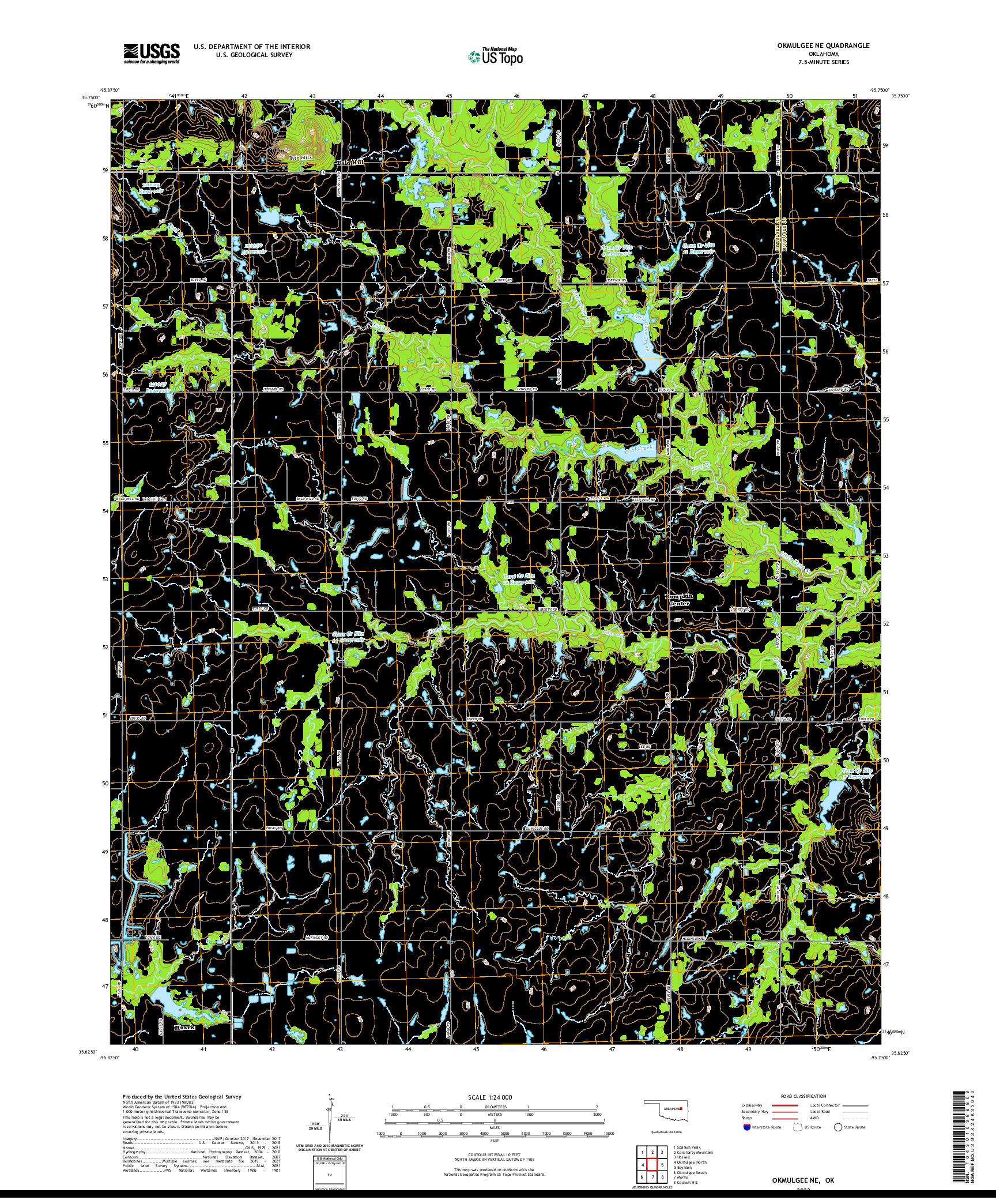 US TOPO 7.5-MINUTE MAP FOR OKMULGEE NE, OK