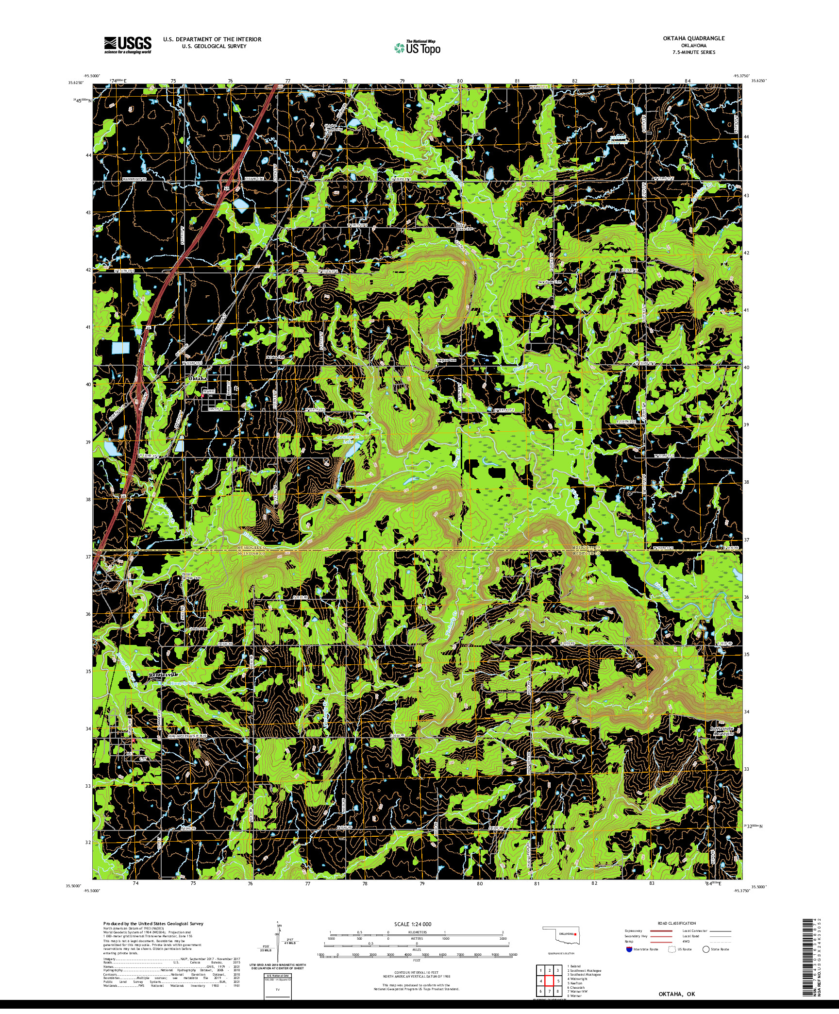 US TOPO 7.5-MINUTE MAP FOR OKTAHA, OK