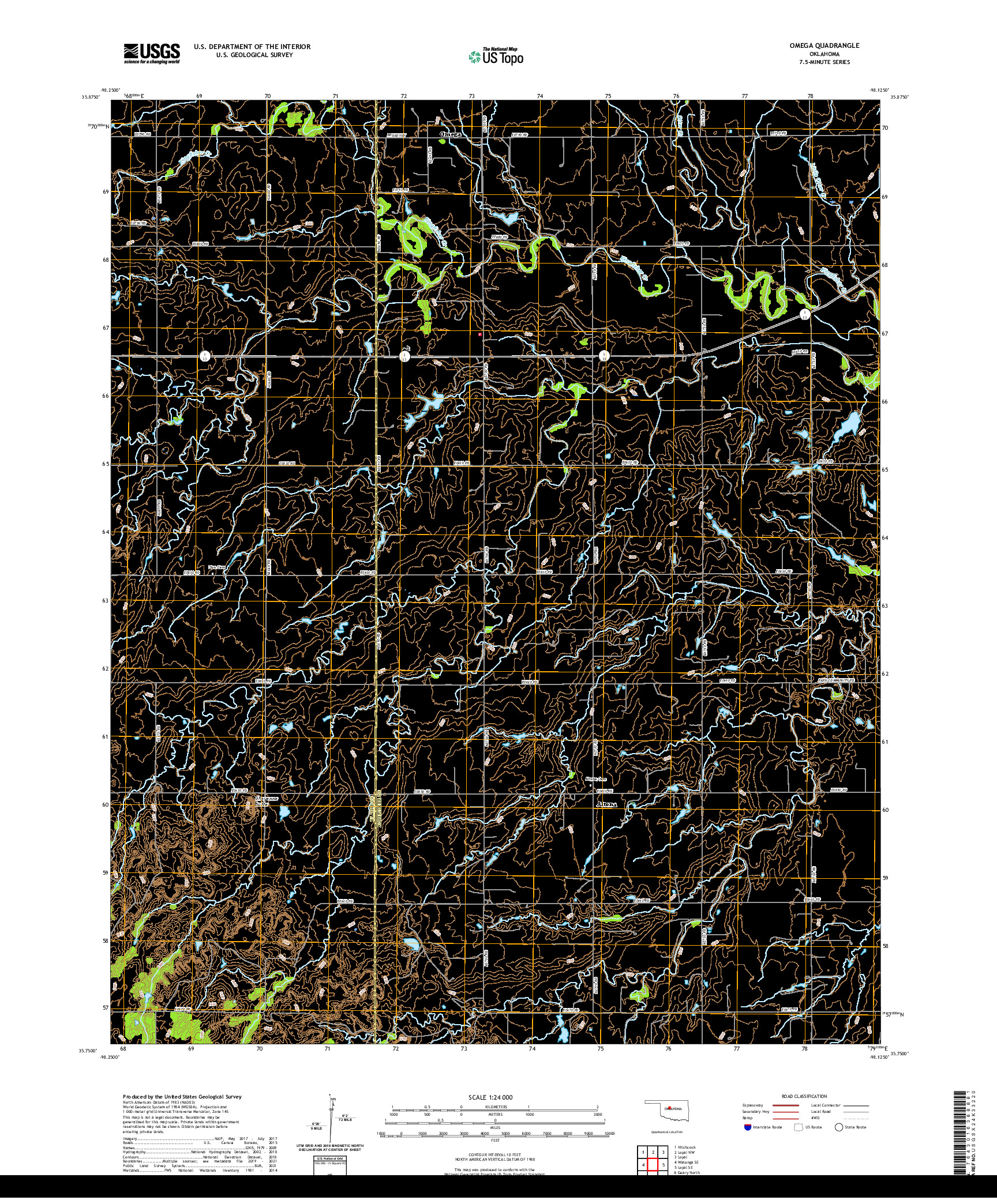 US TOPO 7.5-MINUTE MAP FOR OMEGA, OK