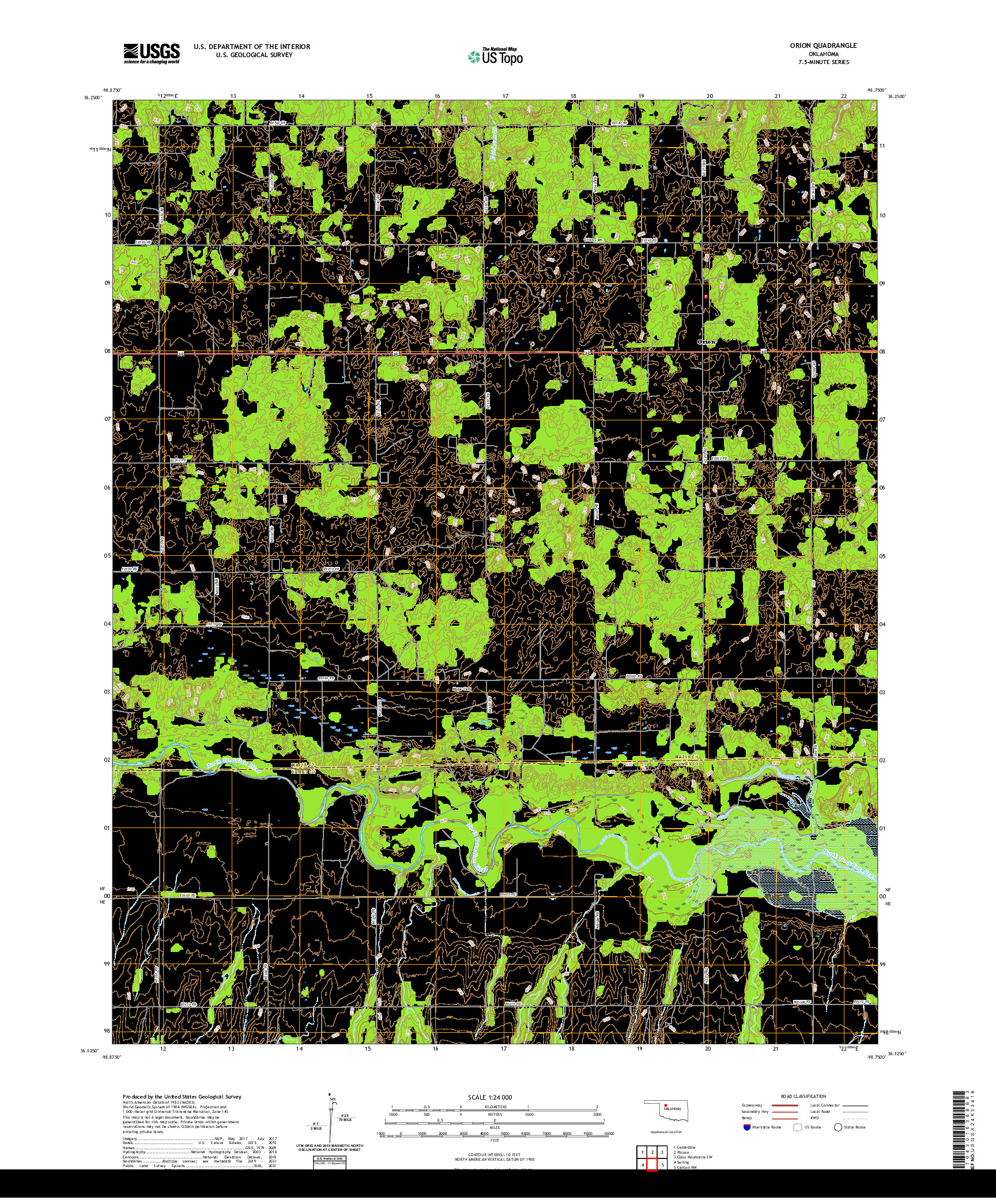 US TOPO 7.5-MINUTE MAP FOR ORION, OK