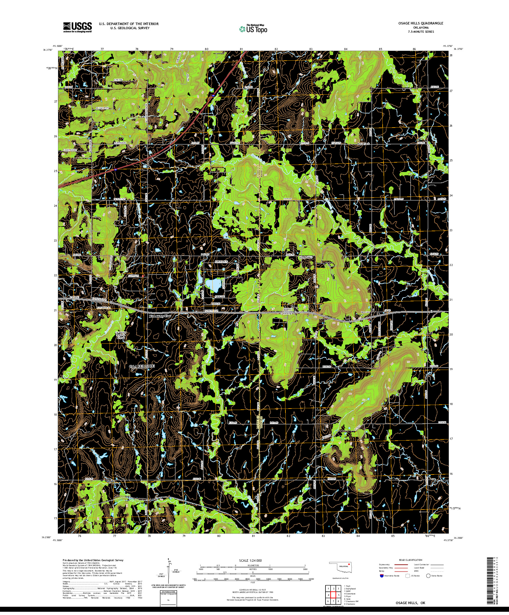 US TOPO 7.5-MINUTE MAP FOR OSAGE HILLS, OK