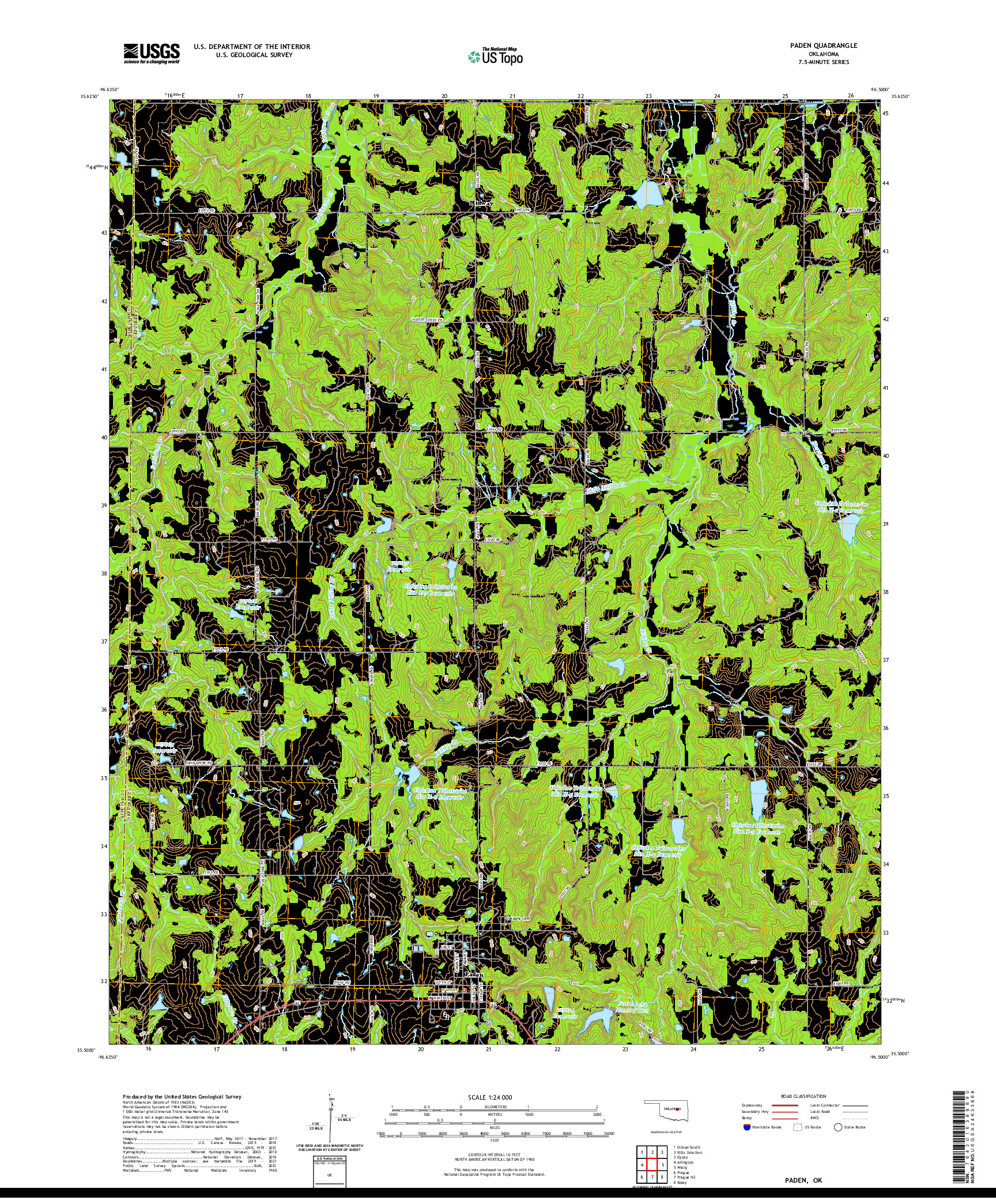 US TOPO 7.5-MINUTE MAP FOR PADEN, OK