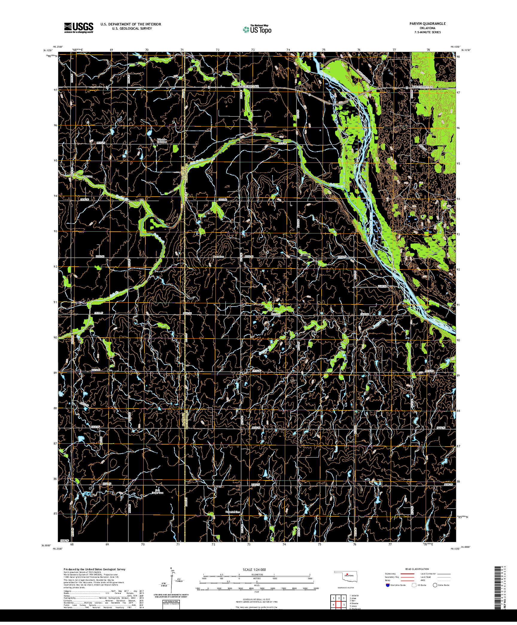 US TOPO 7.5-MINUTE MAP FOR PARVIN, OK