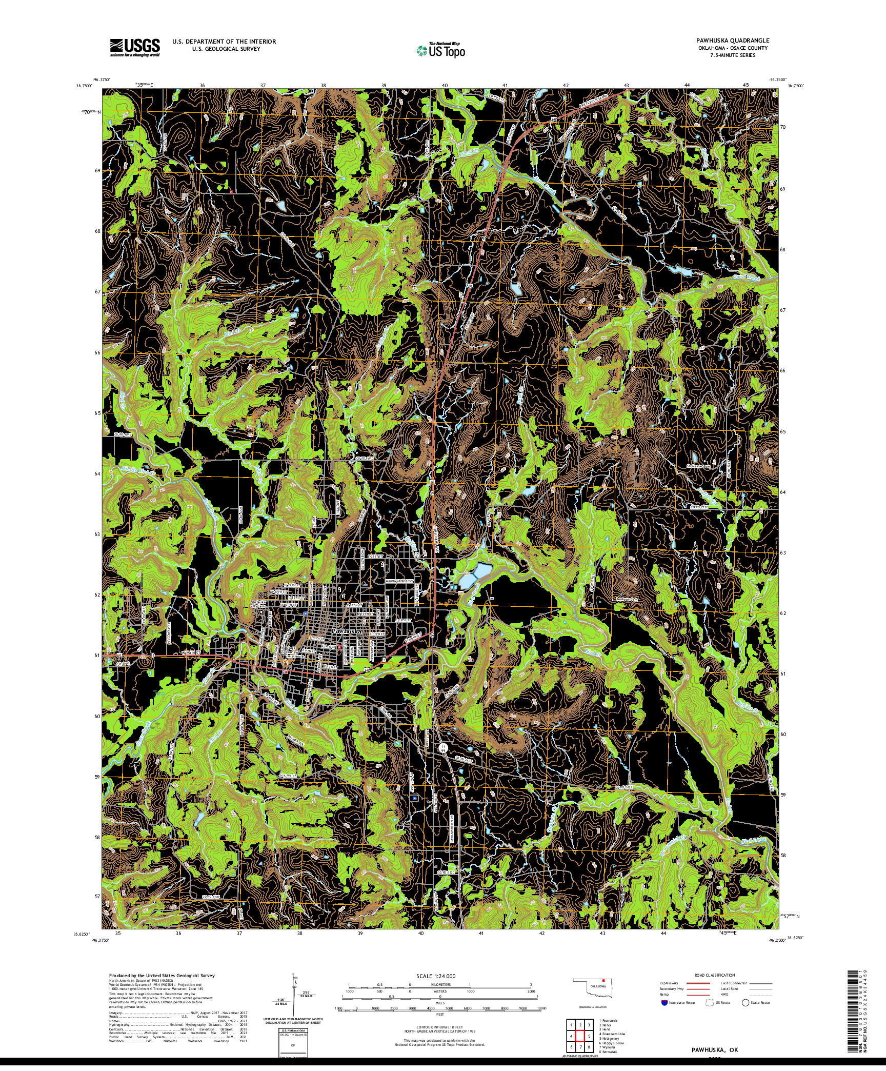 US TOPO 7.5-MINUTE MAP FOR PAWHUSKA, OK