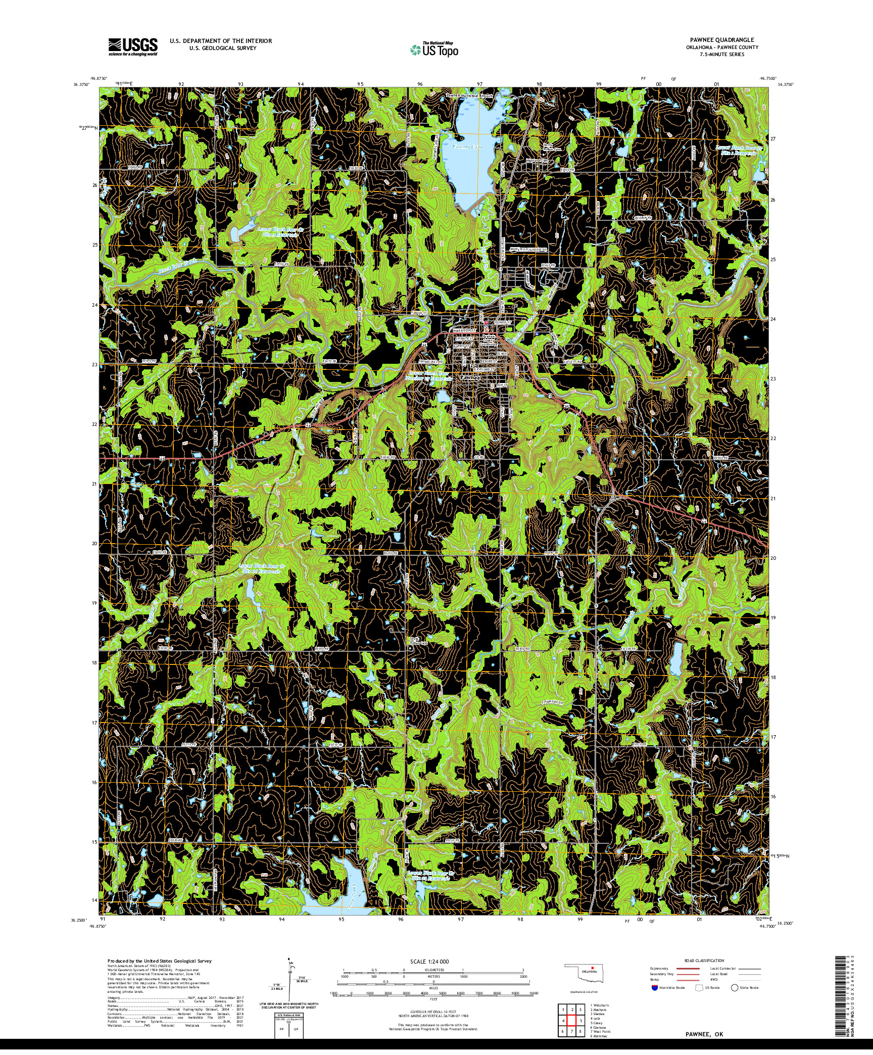 US TOPO 7.5-MINUTE MAP FOR PAWNEE, OK