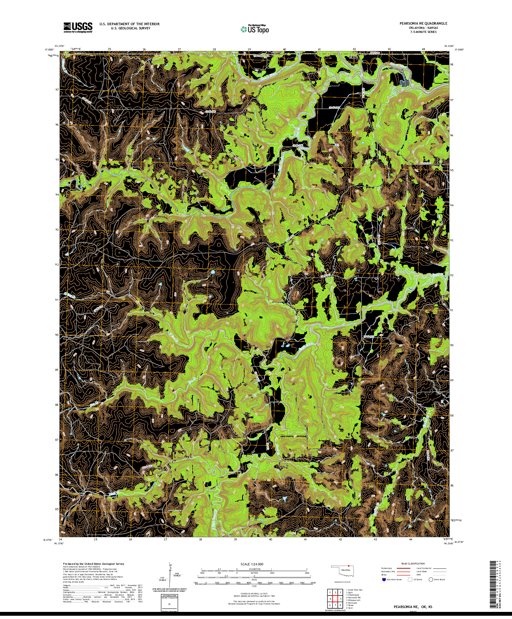 US TOPO 7.5-MINUTE MAP FOR PEARSONIA NE, OK,KS