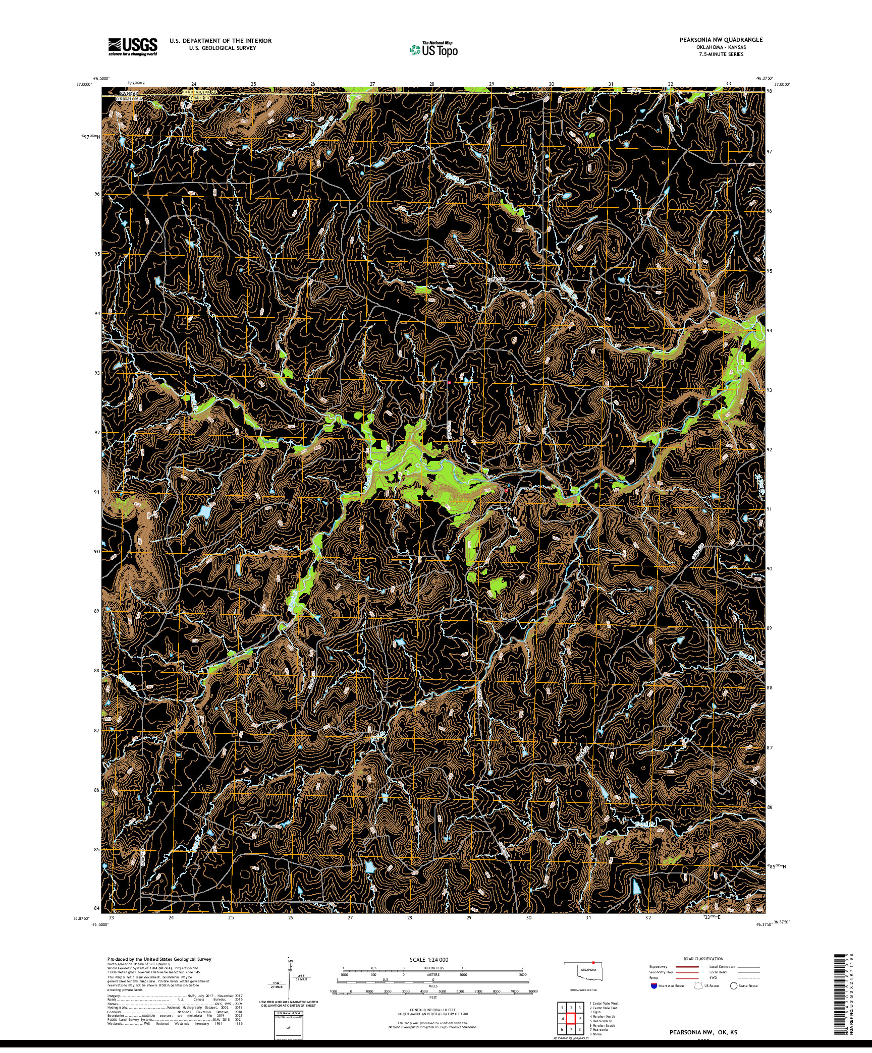 US TOPO 7.5-MINUTE MAP FOR PEARSONIA NW, OK,KS