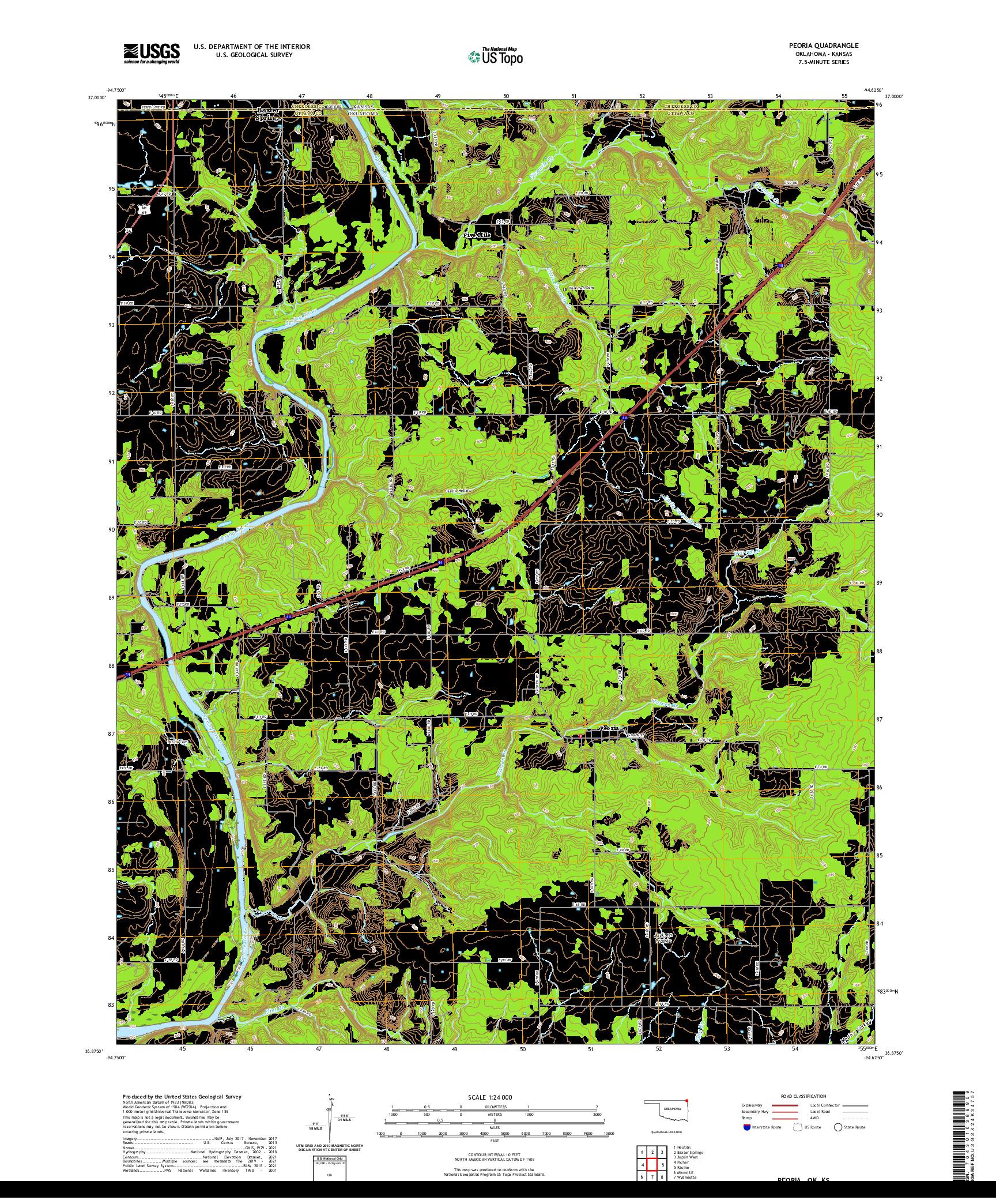 US TOPO 7.5-MINUTE MAP FOR PEORIA, OK,KS