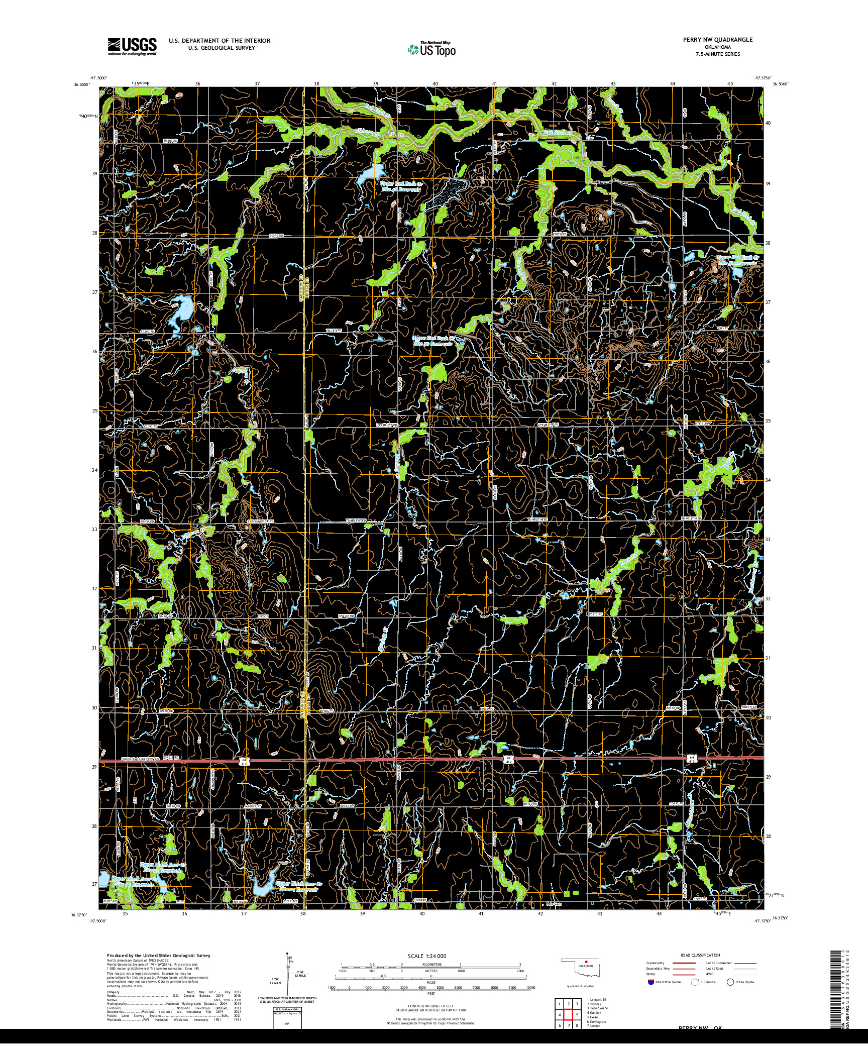 US TOPO 7.5-MINUTE MAP FOR PERRY NW, OK